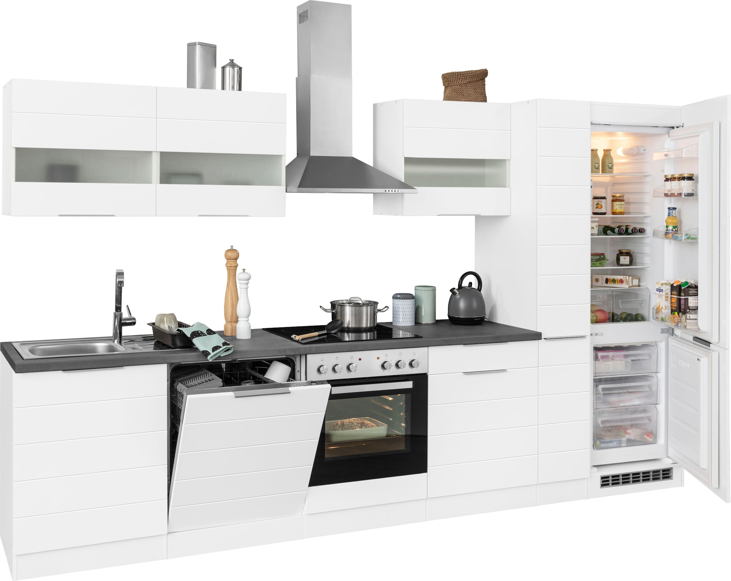 KOCHSTATION Küchenzeile »KS-Luhe« 330 cm breit, wahlweise mit oder ohne E-Geräten, gefräste MDF-Fronten