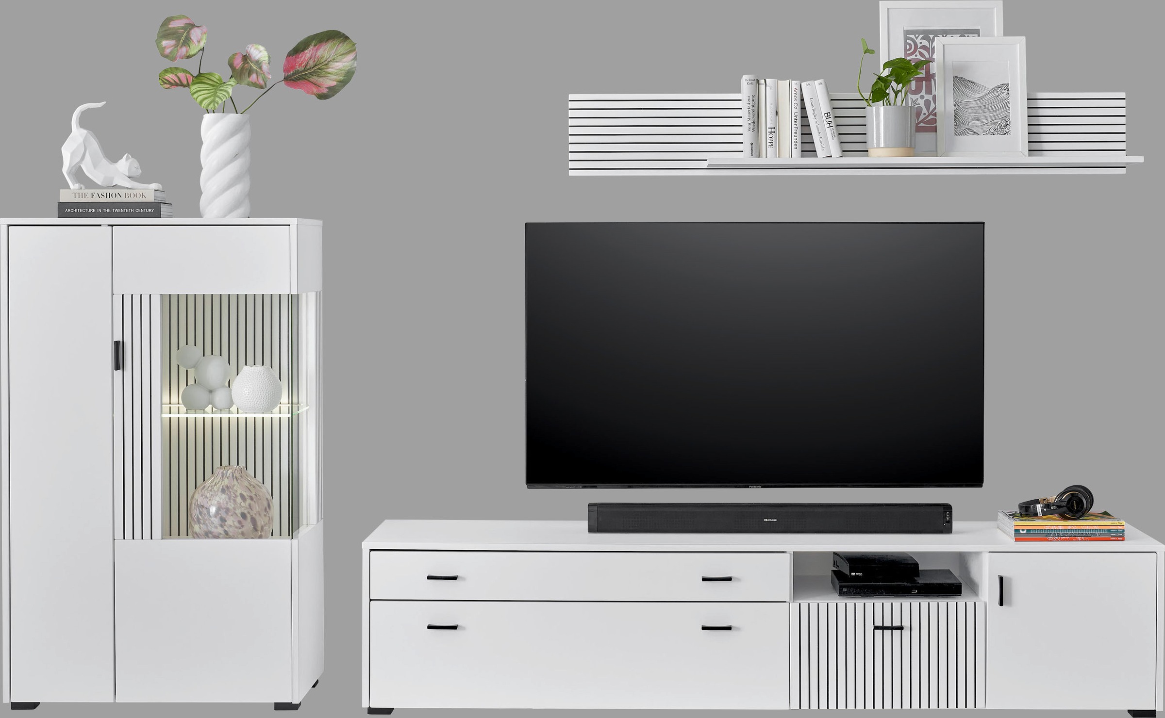INOSIGN Wohnwand "HUDSON" Set, 3 Stk. tlg. mit moderner Rillenoptik, Griffe günstig online kaufen