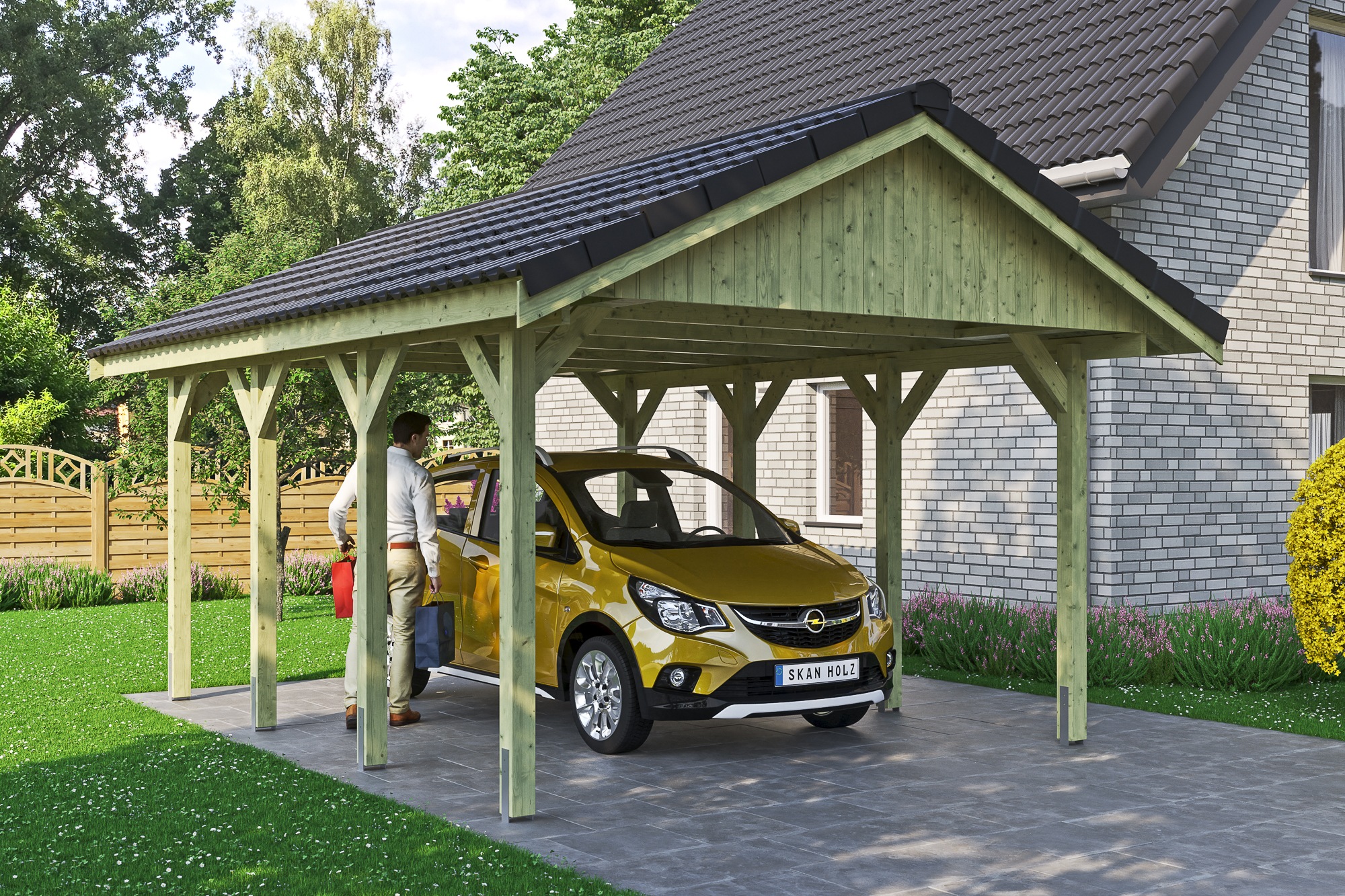 Skanholz Einzelcarport »Wallgau«, Nadelholz, 340 cm, Grün, mit Dachlattung