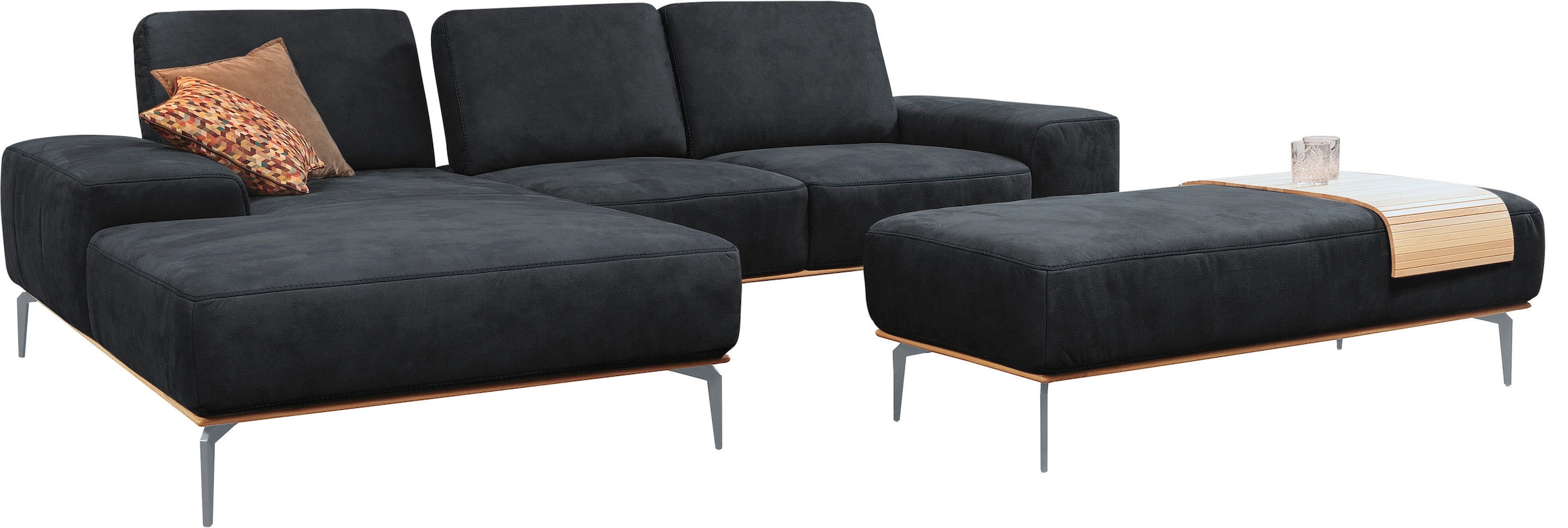 W.SCHILLIG Ecksofa »run, Designsofa mit tollem Sitzkomfort, bequem, L-Form«, mit elegantem Holzsockel, Füße in Silber matt, Breite 279 cm
