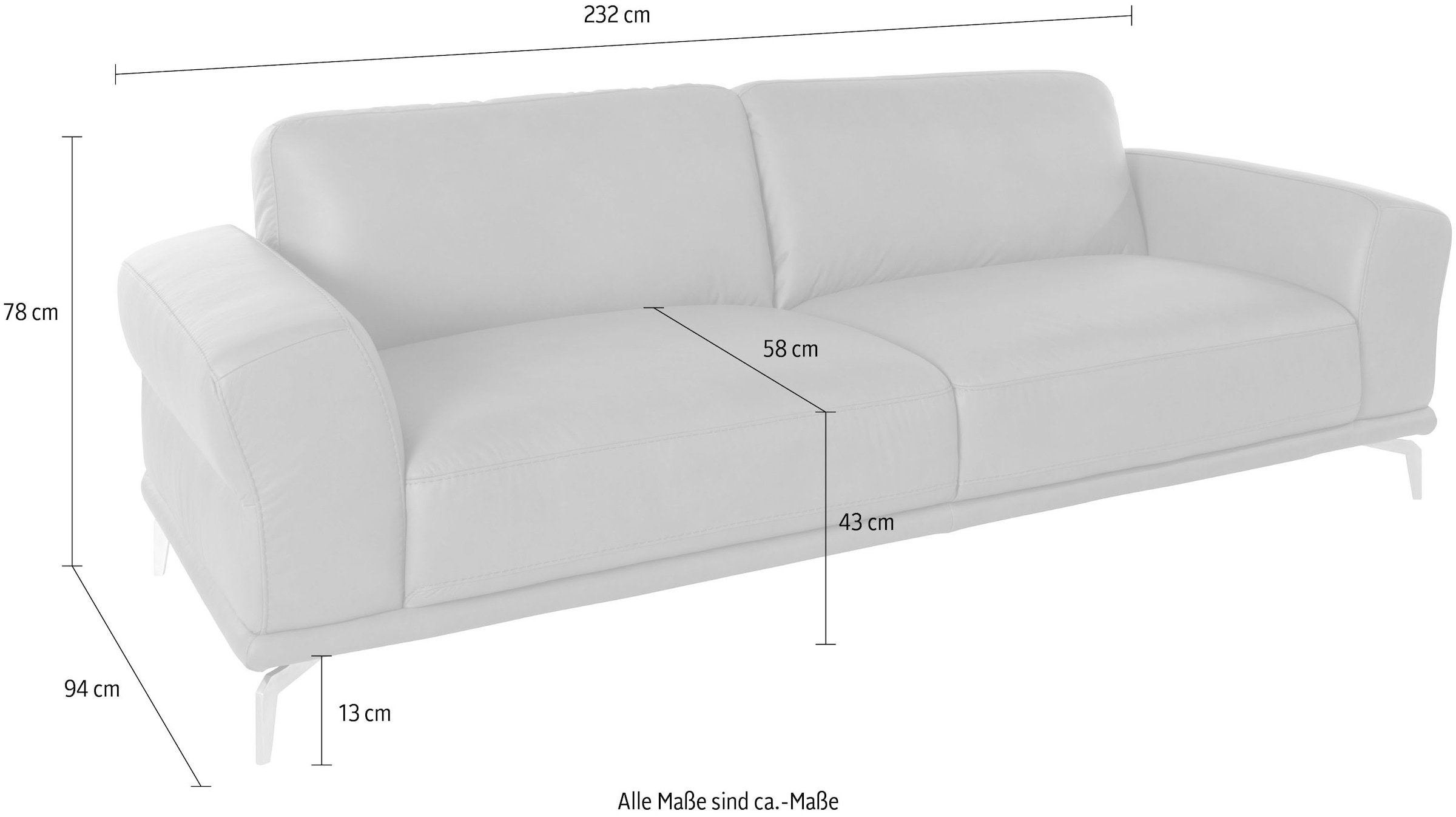 W.SCHILLIG 2,5-Sitzer »montanaa«, mit Metallfüßen in Chrom glänzend, Breite 232 cm