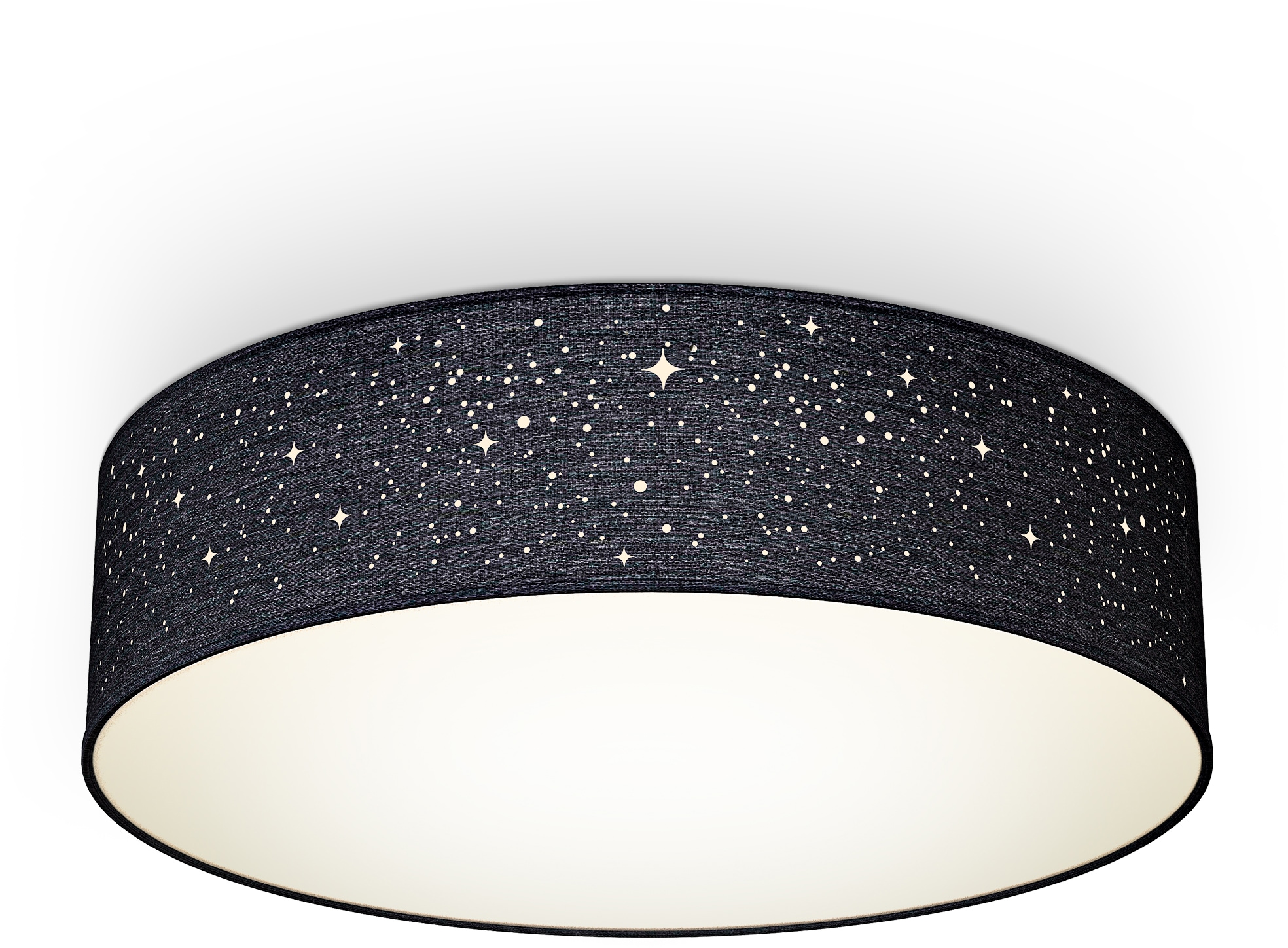 B.K.LICHT Deckenleuchte, 1, Ø 38cm H: 10cm, 1 Stk., schwarz, Wohnzimmer, Leuchten, Textil-Sternenhimmel, Schwarz, 2-flammig E27, Stoffdeckenleuchte