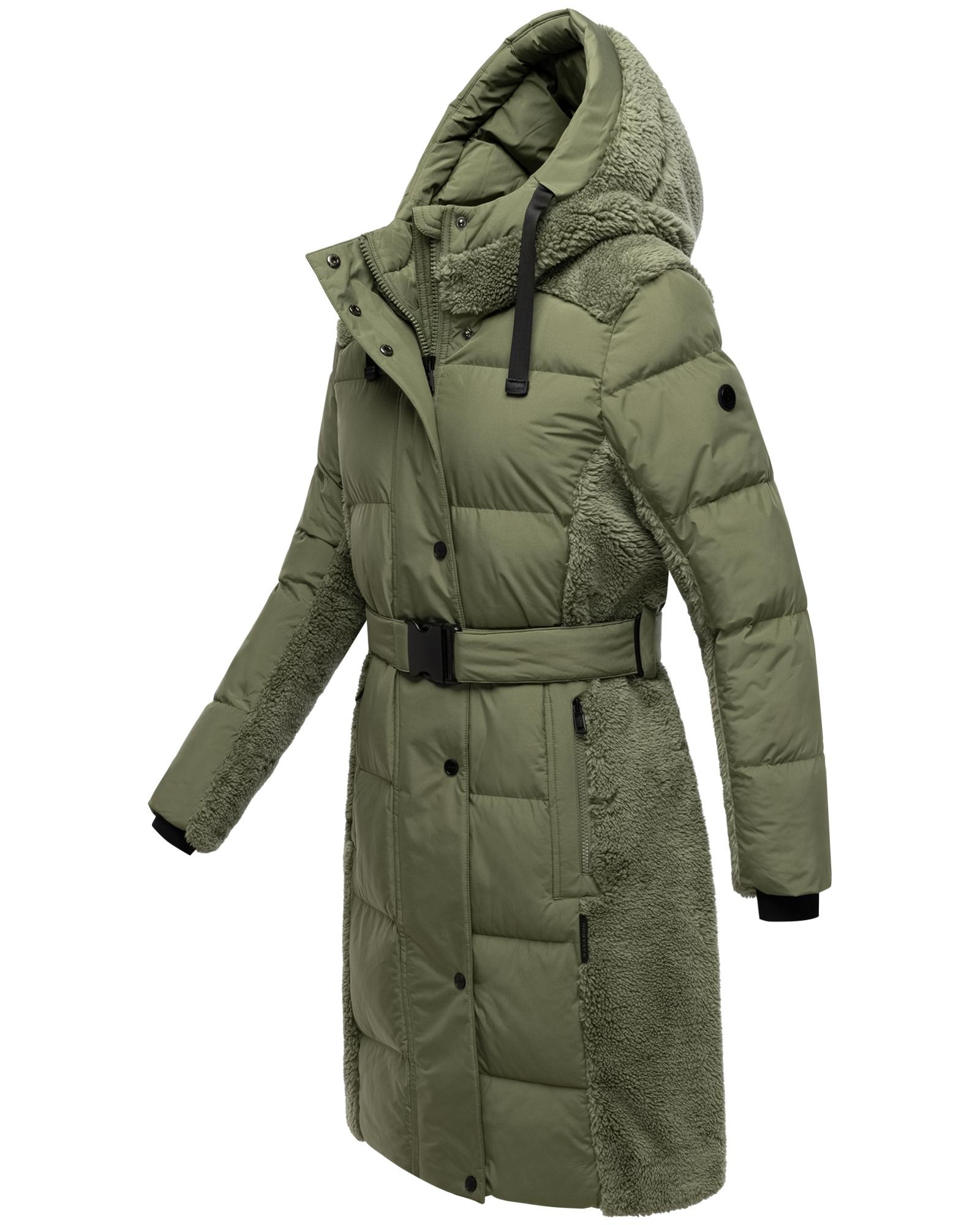 Navahoo Wintermantel »Funkelteddy 14«, warmer Mantel mit Teddyplüsch-Akzenten und Taillengürtel