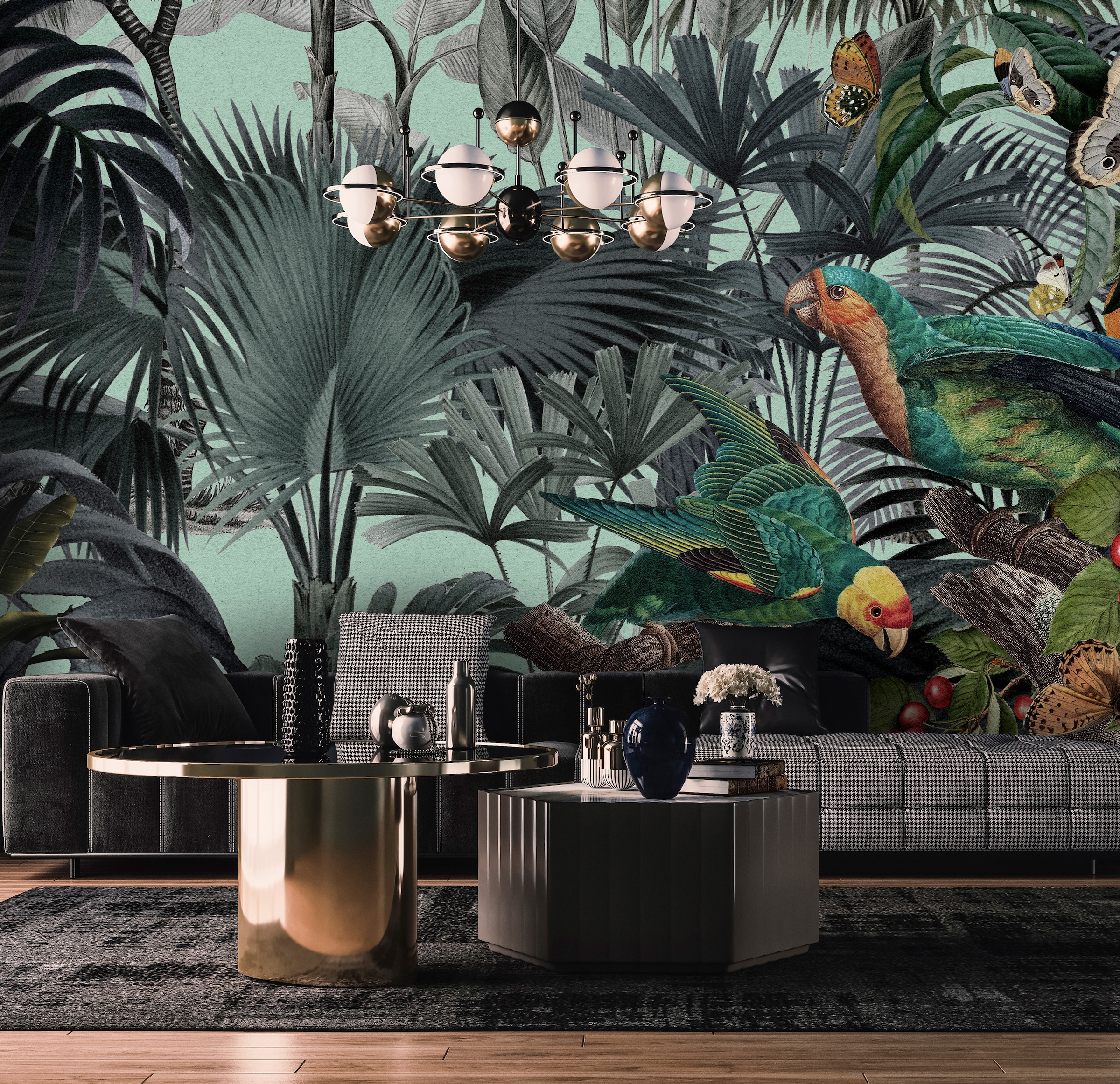 LIVING WALLS Vliestapete "Papageien-Tapete tropisch Grün Türkis Exotisch", B/L: 2,7m x 4m, Rollen: 1türkis, Wohnzimmer, Tapeten