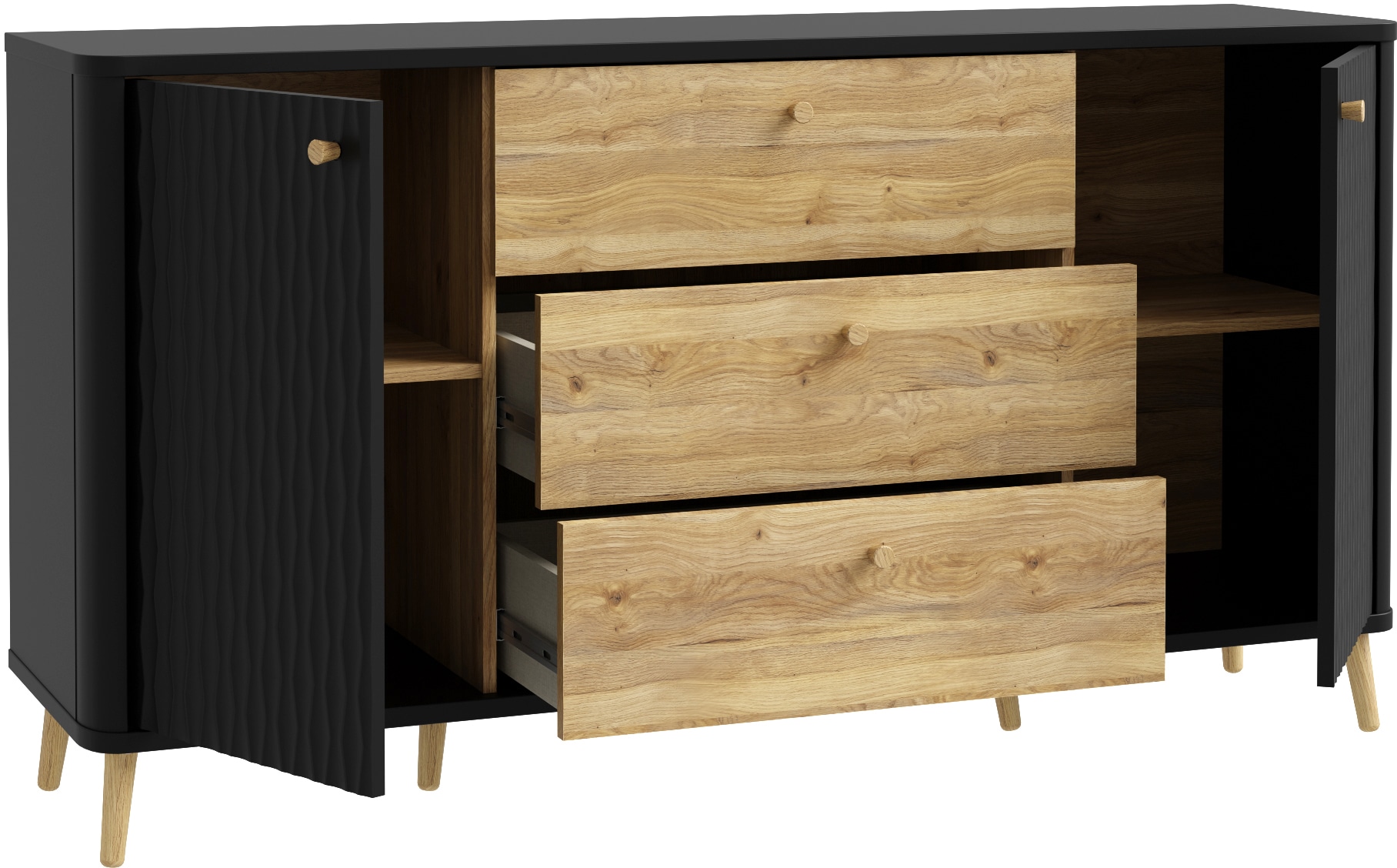 FORTE Sideboard »Fixsmile«, modernes Sideboard, SoftClose, Echtholz Beine und Griffe