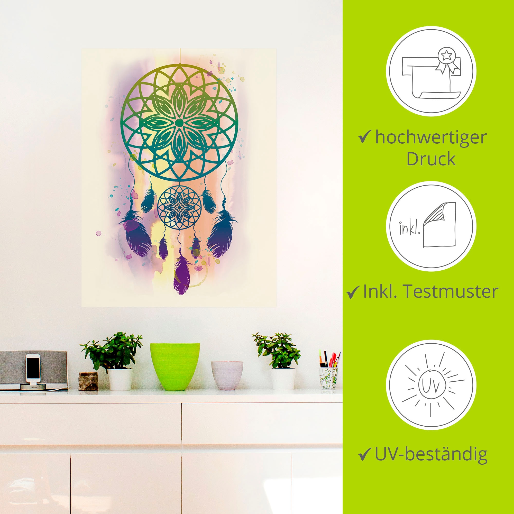 Artland Wandbild »Traumfänger Wasserfarbe«, Muster, (1 St.), als Leinwandbild, Poster, Wandaufkleber in verschied. Größen