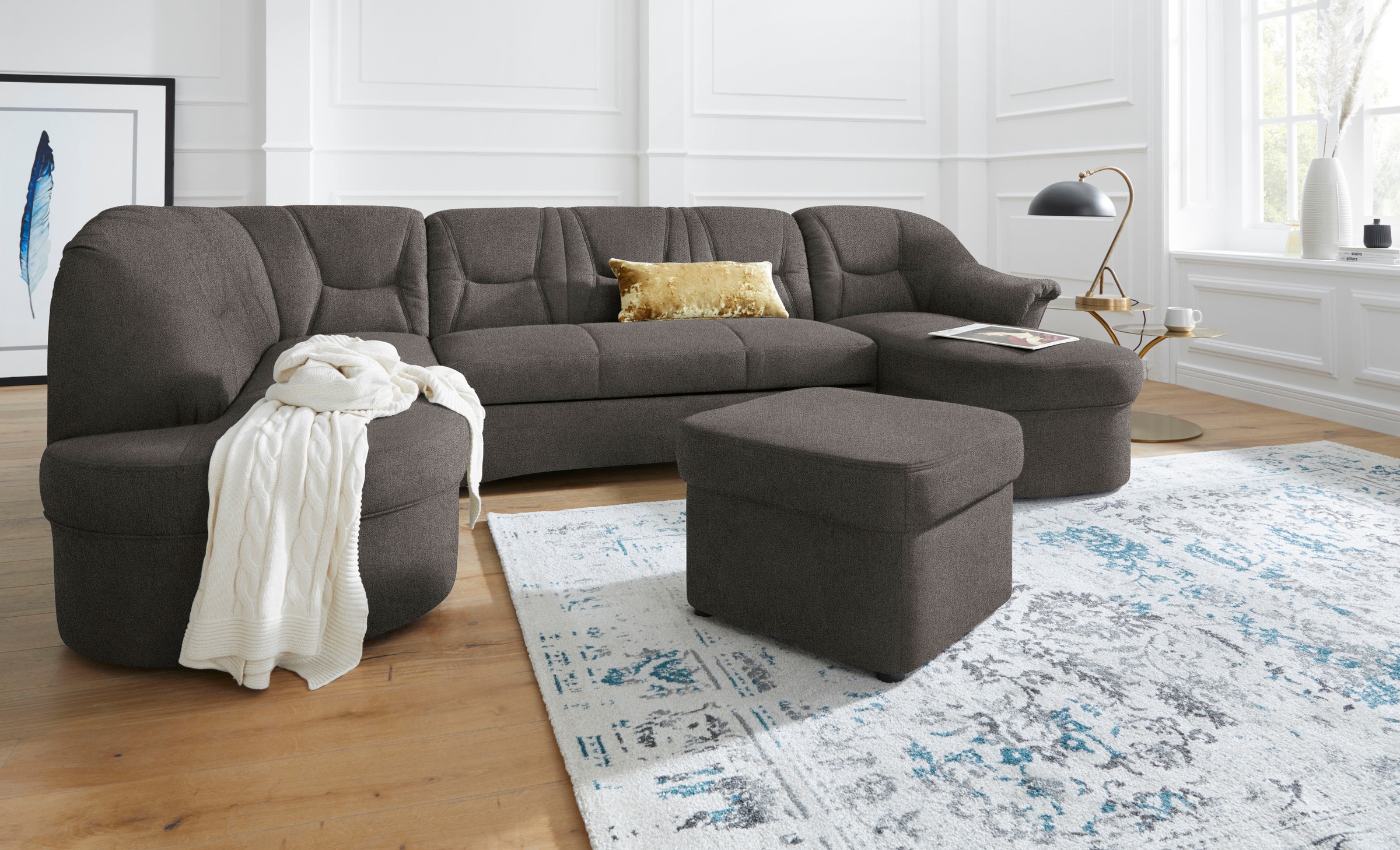 DOMO collection Wohnlandschaft »Sarafina, zeitlos und komfortabel, optional mit Federkern, U-Form«, wahlweise mit Bettfunktion