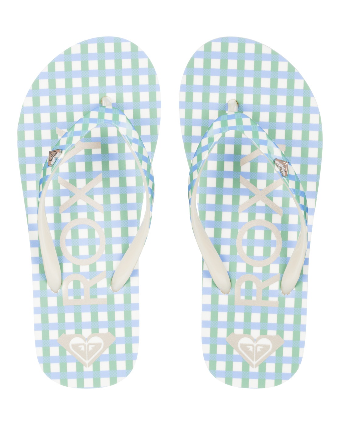Roxy Pebbles Girls Sandals White/Blue Plaid Size 30 2
