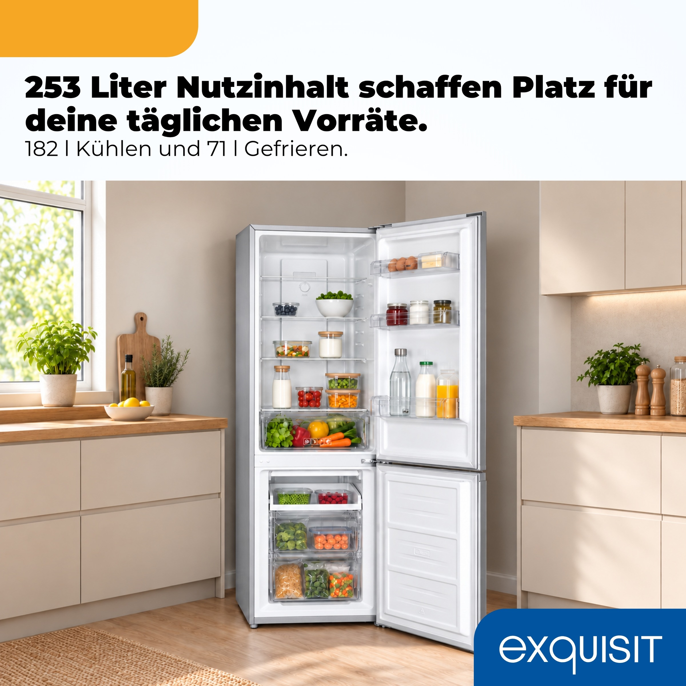 exquisit Kühl-/Gefrierkombination »KGC265-70-NF-040D inoxlook« 180,5 cm hoch 54,5 cm breit NoFrost-Technologie, 4-Sterne-Gefrierfach & praktisches Gefriertablett