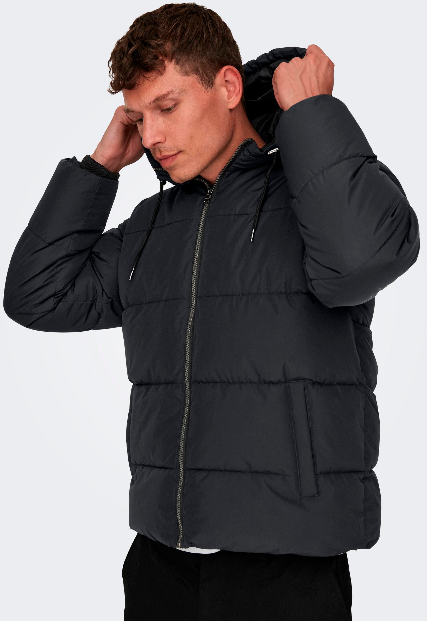 ONLY & SONS Steppjacke »ONSMARLON LIFE HOOD PUFFER JACKET OTW VD«, mit Kapuze