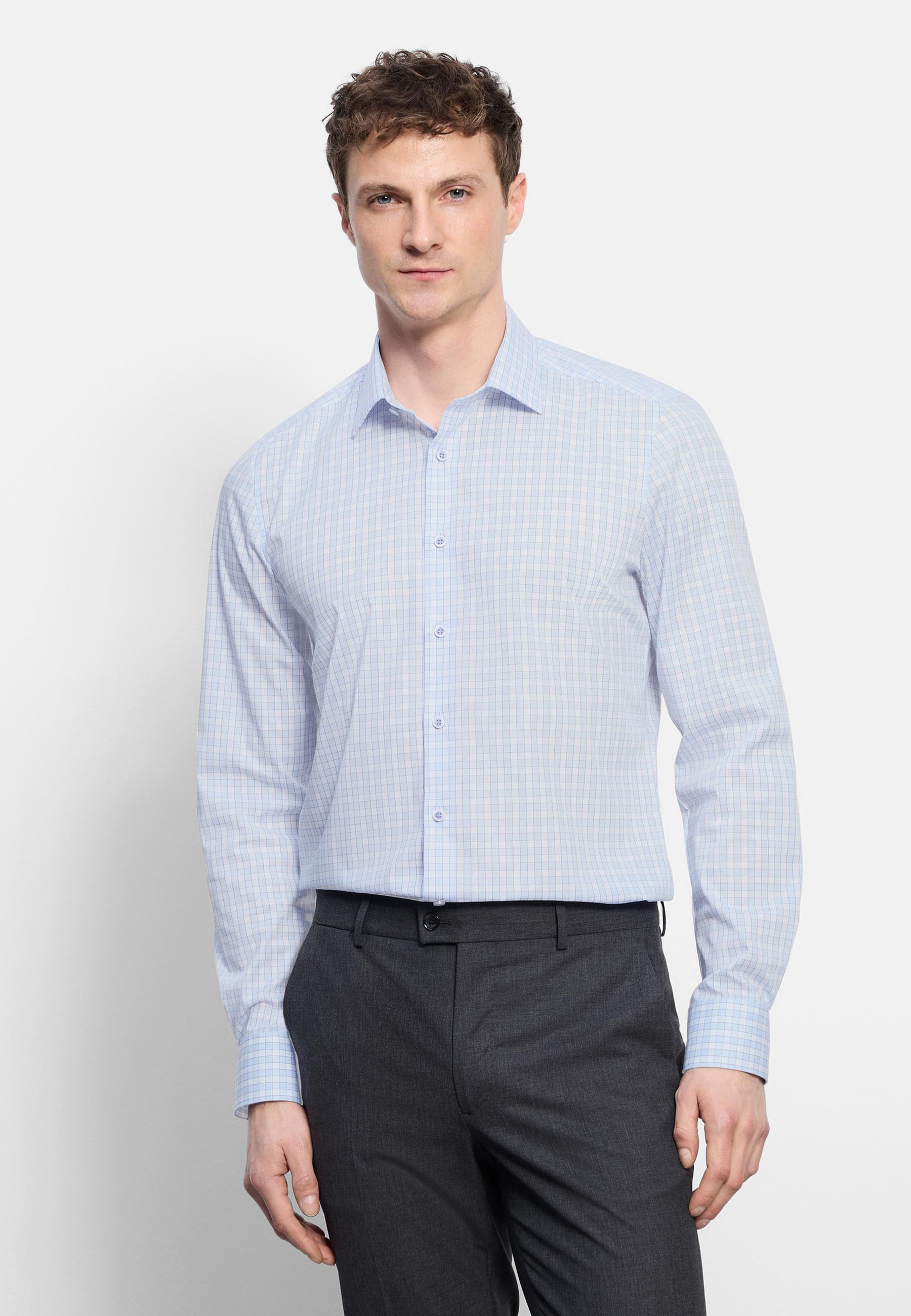 OLYMP Level Five Body Fit Herren Businesshemd Blau 43