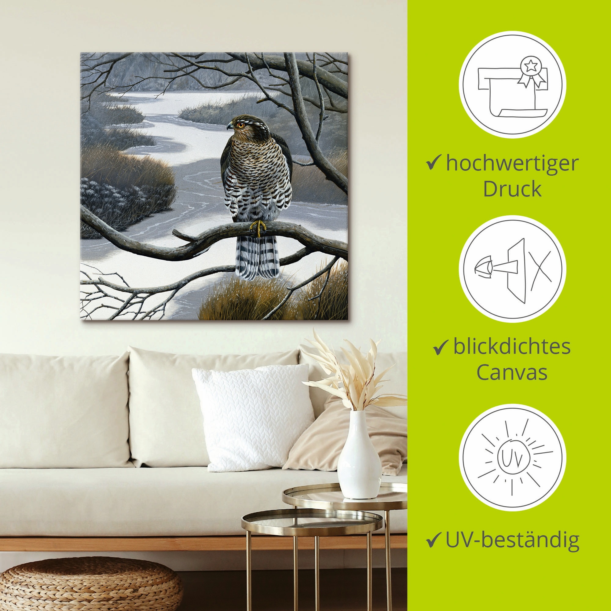 Artland Wandbild »Falke im Baum«, Vögel, (1 St.), als Leinwandbild, Wandaufkleber in verschied. Größen