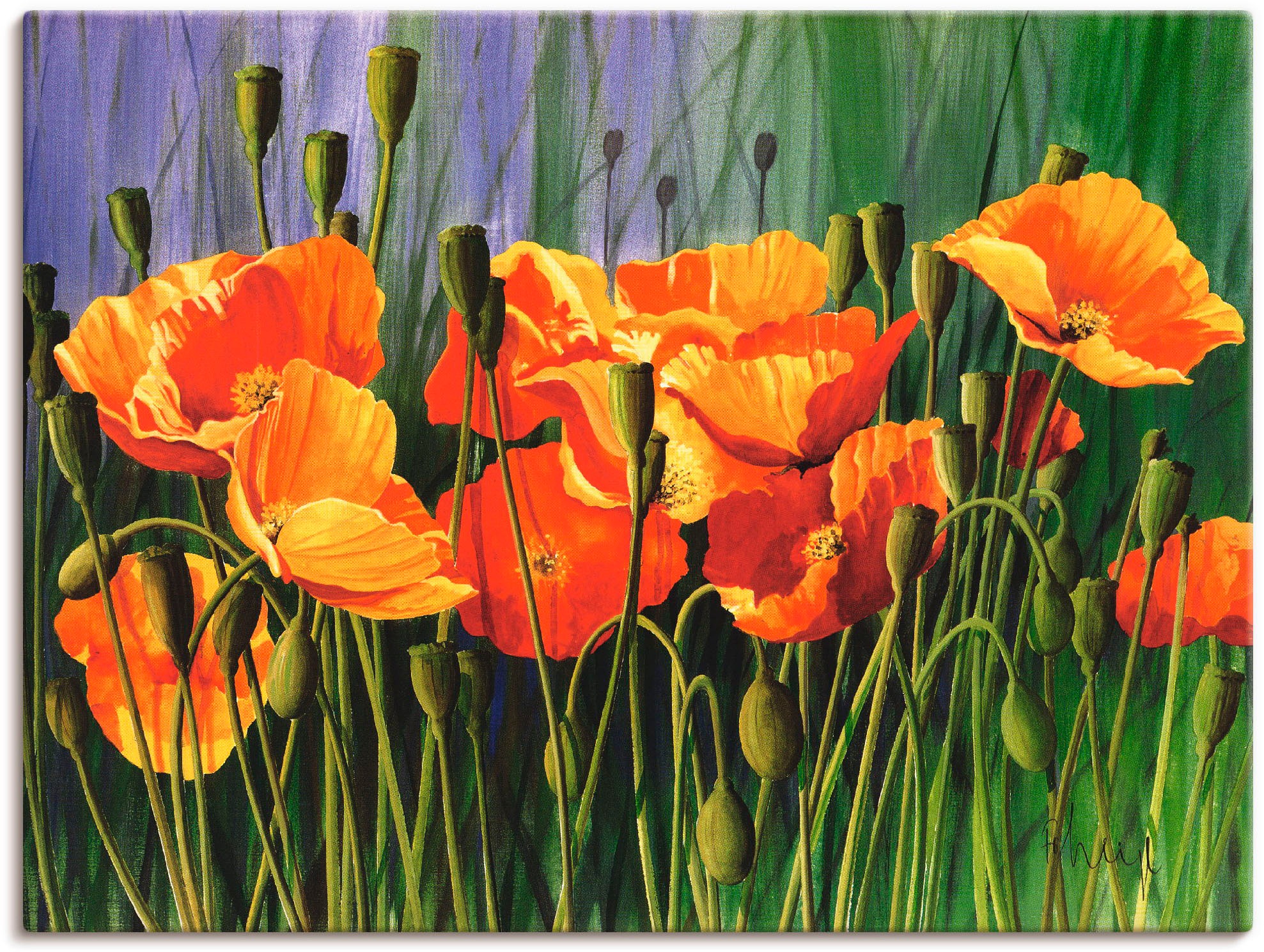 Artland Leinwandbild "Mohnblumen I" Blumen 1 Stk. tlg. auf Holzrahmen gespannt