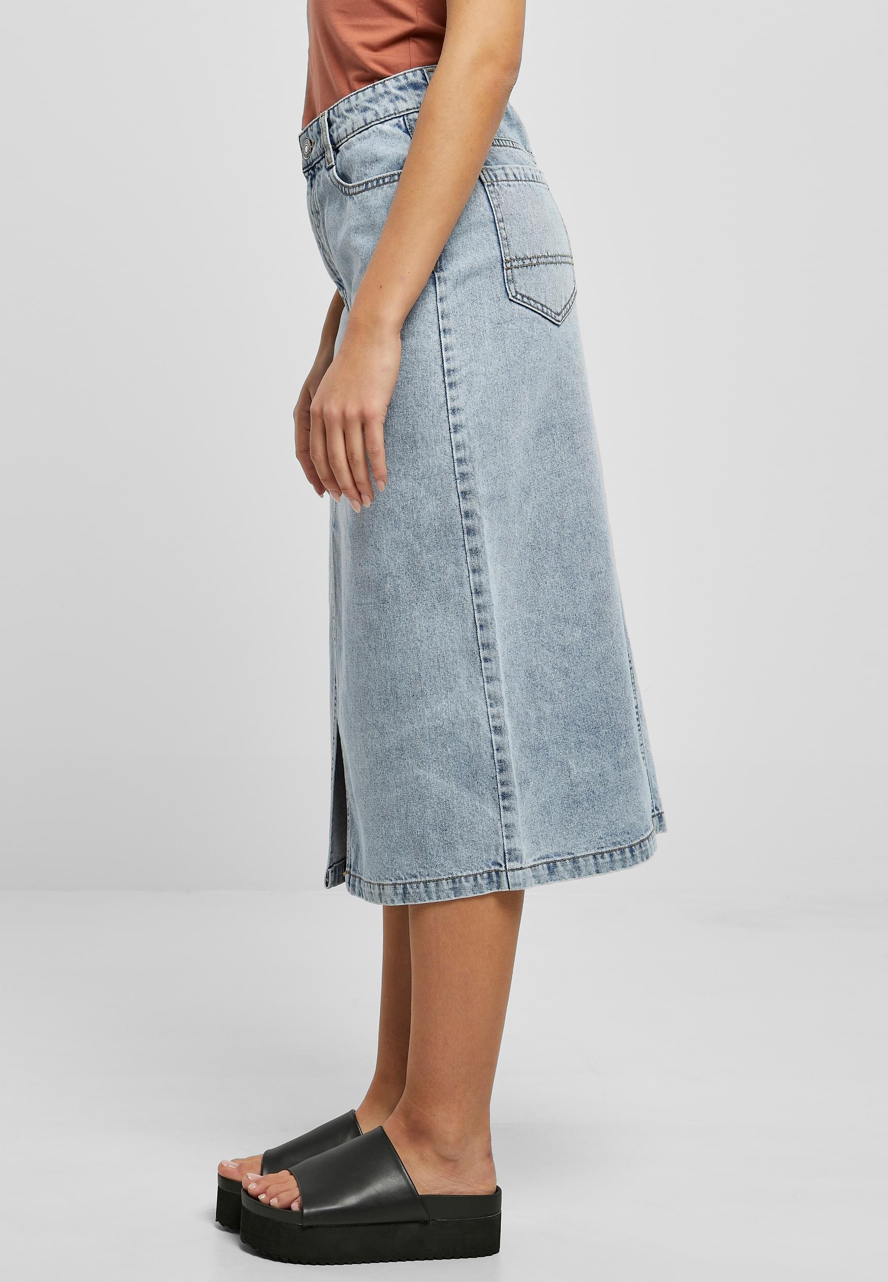 URBAN CLASSICS Jerseyrock »Urban Classics Damen Ladies Midi Denim Skirt«, (1 tlg.)