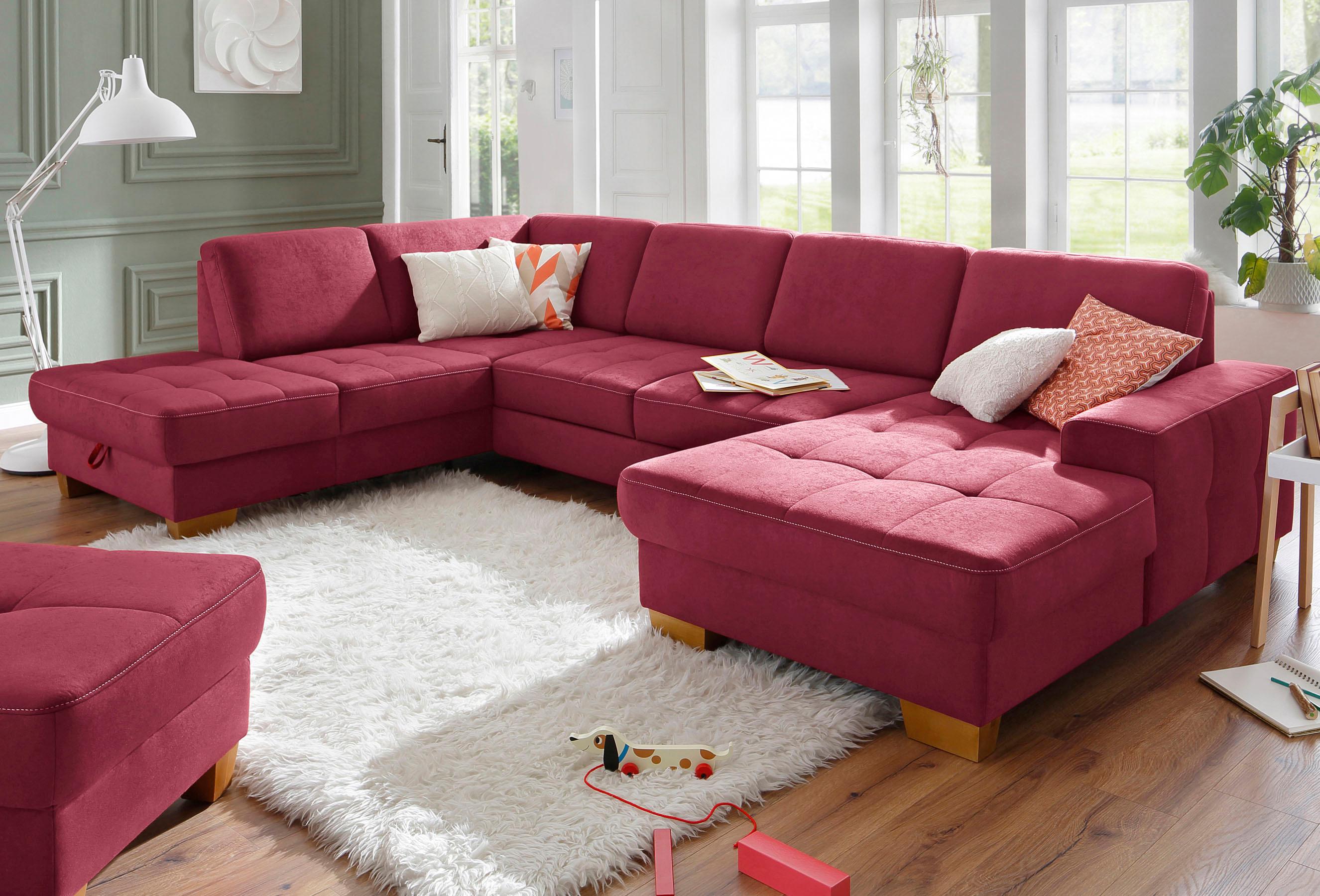 OTTO home Wohnlandschaft "Puccini U-Form" mit Federkern, Sitztiefenverstellung, Kontrastnaht