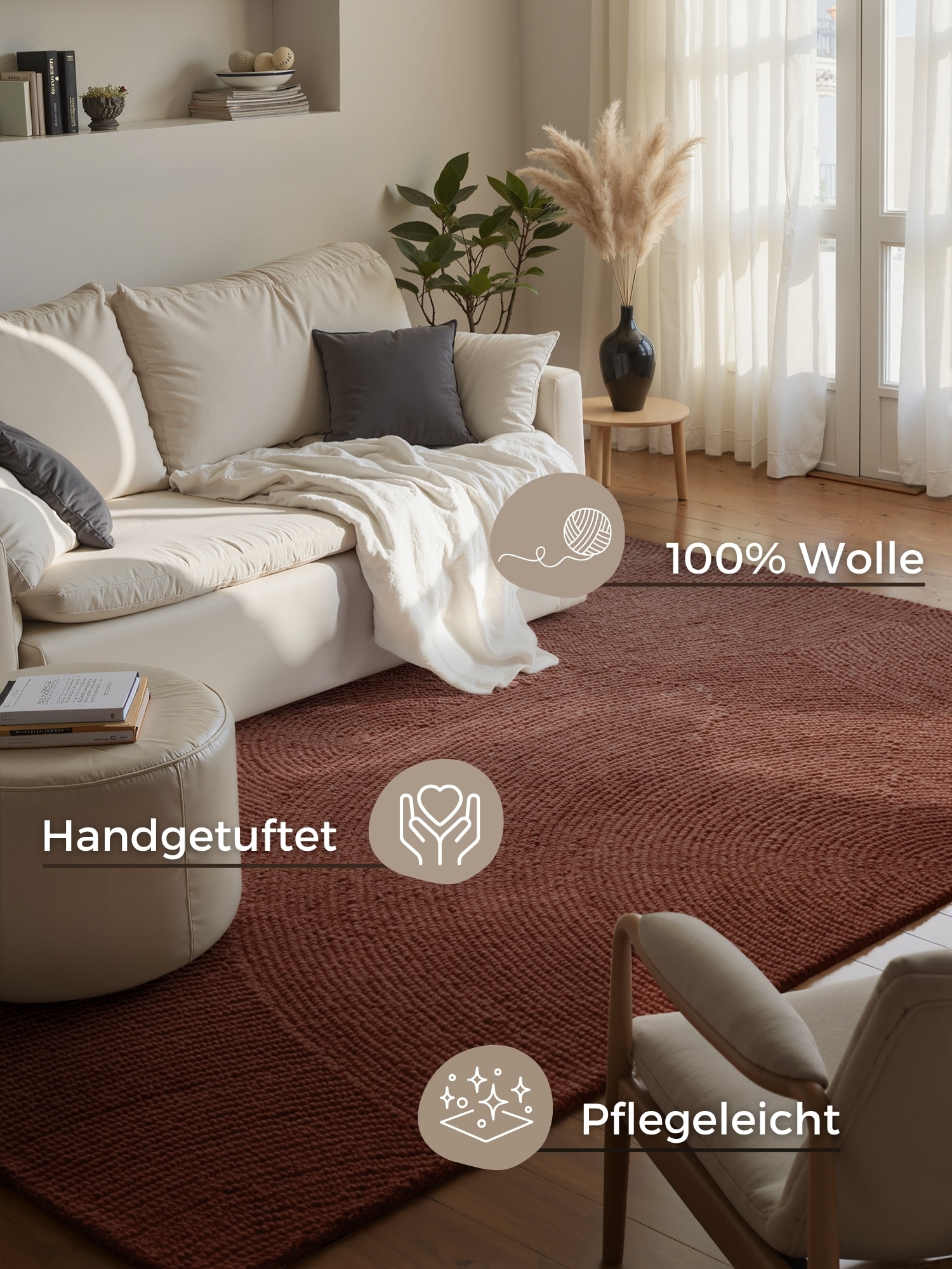 HANSE Home Wollteppich »Calmio , auch als Läufer und in rund« rechteckig 18 mm Höhe Handgetuftet, Wolle, Natur, Wohnzimmer, Schlafzimmer, Skandi, Hygge