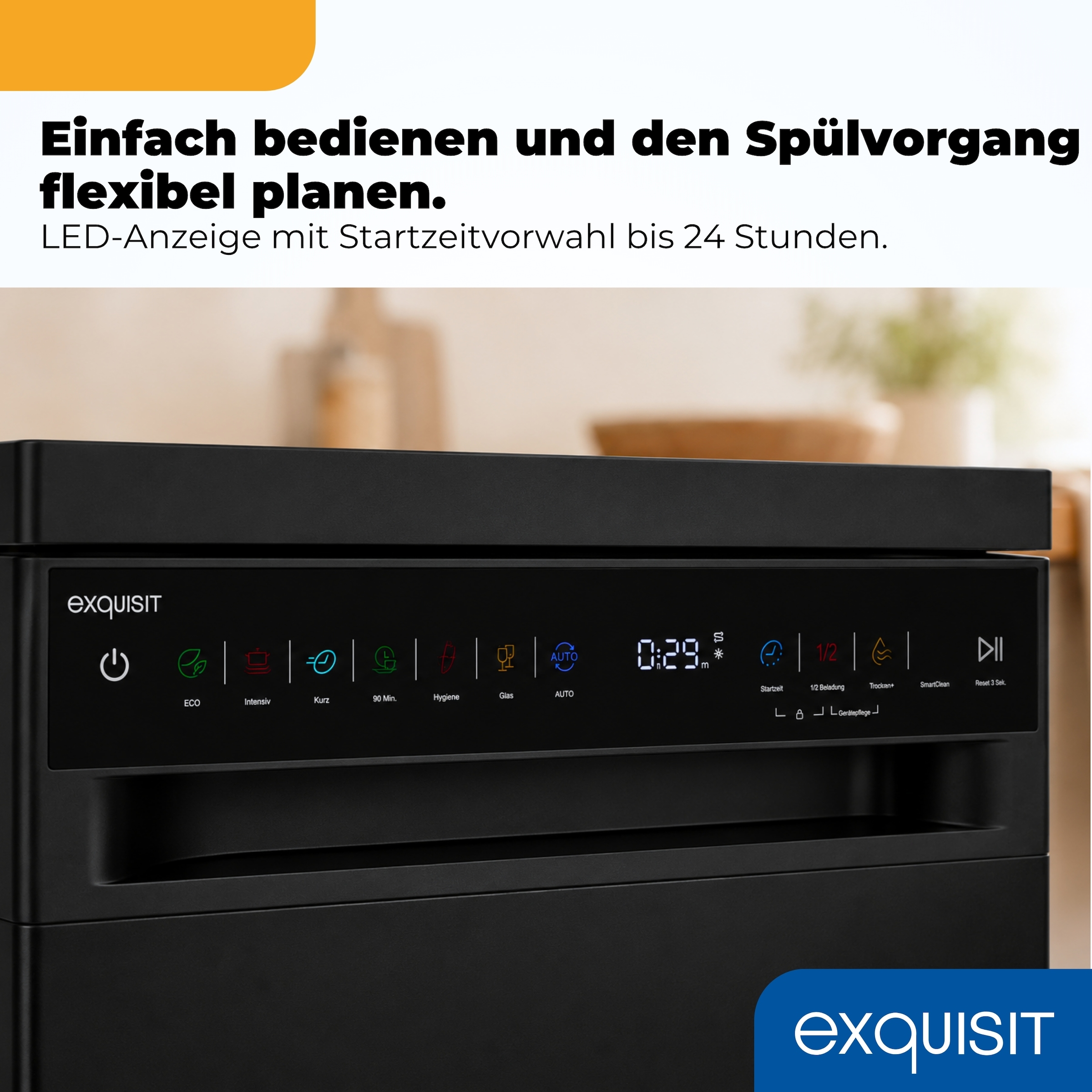 exquisit Standgeschirrspüler 9311 »GSP9311-450C schwarz« 9 l 10 tlg. Maßgedecke 10 Maßgedecke, LED, Besteckschublade, Auto Door Open, AquaStop