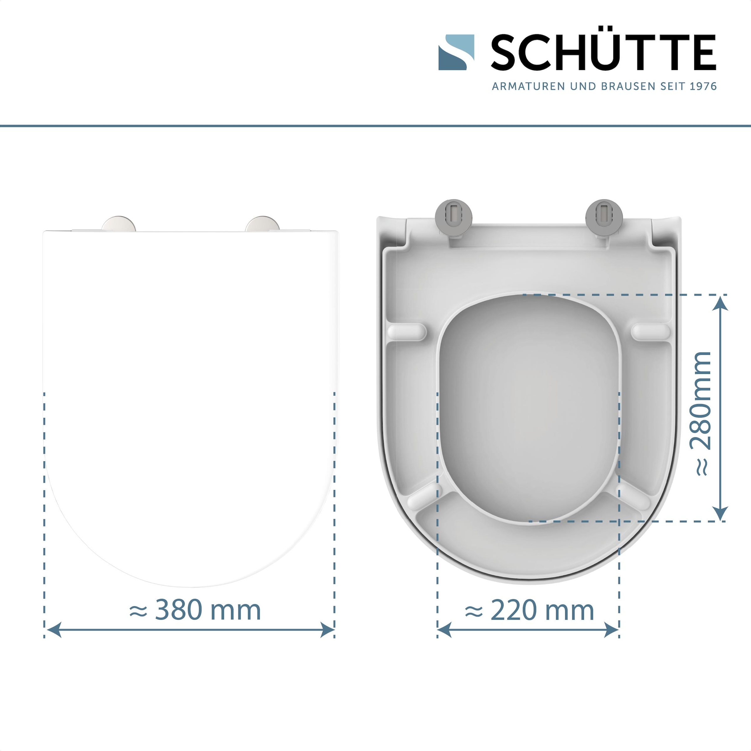 Schütte WC-Sitz »Duroplast, WHITE D-Form PRO 5«, (WC-Sitz, Befestigungsmaterial, Montageanleitung), mit Absenkautomatik und Schnellverschluss