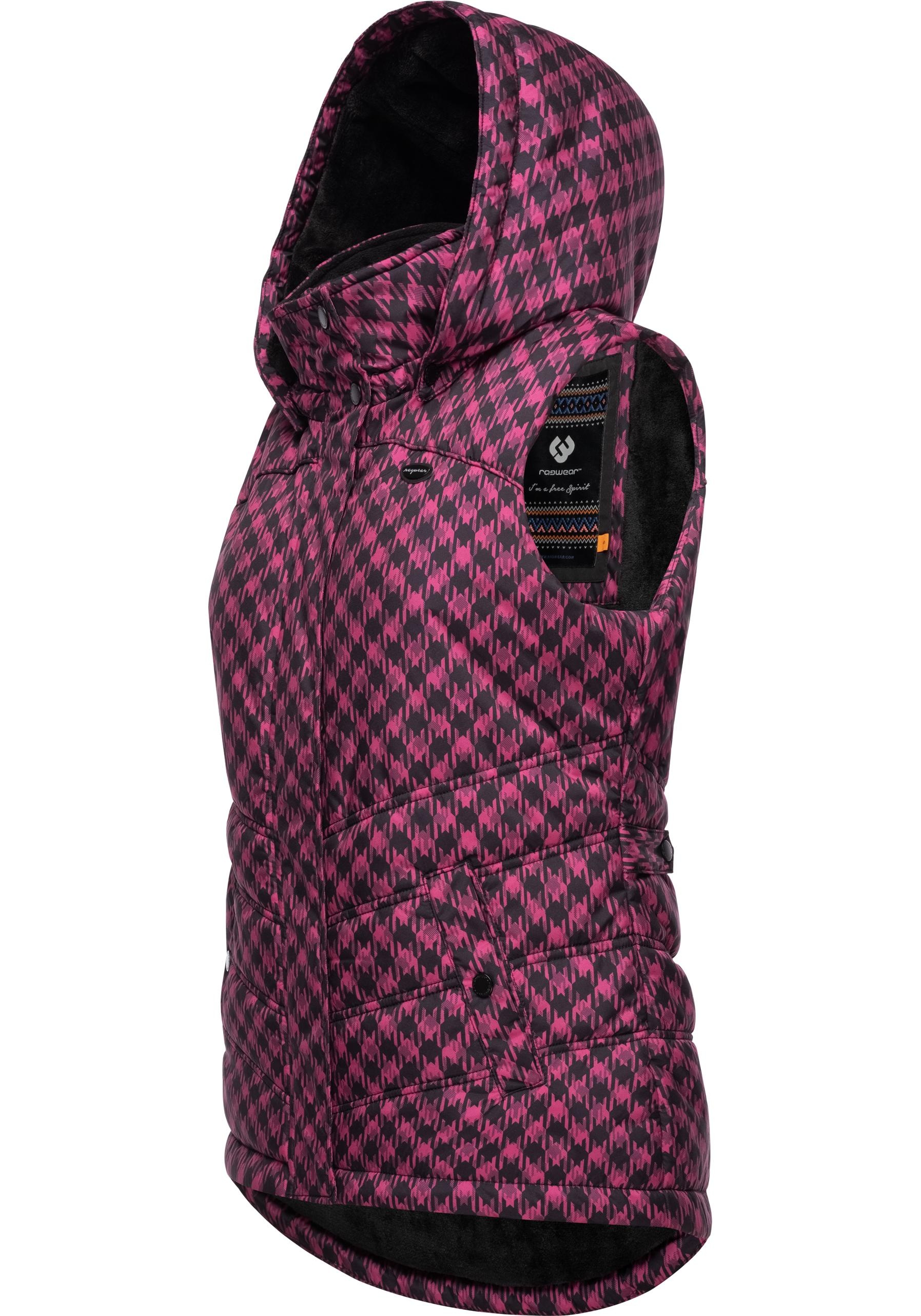 Ragwear Steppweste "Hesty Print", Weste mit abnehmbarer Kapuze und Hahnentr günstig online kaufen