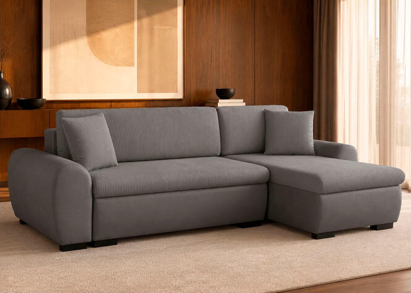 OTTO home Ecksofa "KIVELLA Cord-Struktur, L-Form, 240 cm" Schlaffunktion(128/191), Bettkasten, Cord-Struktur-Mix