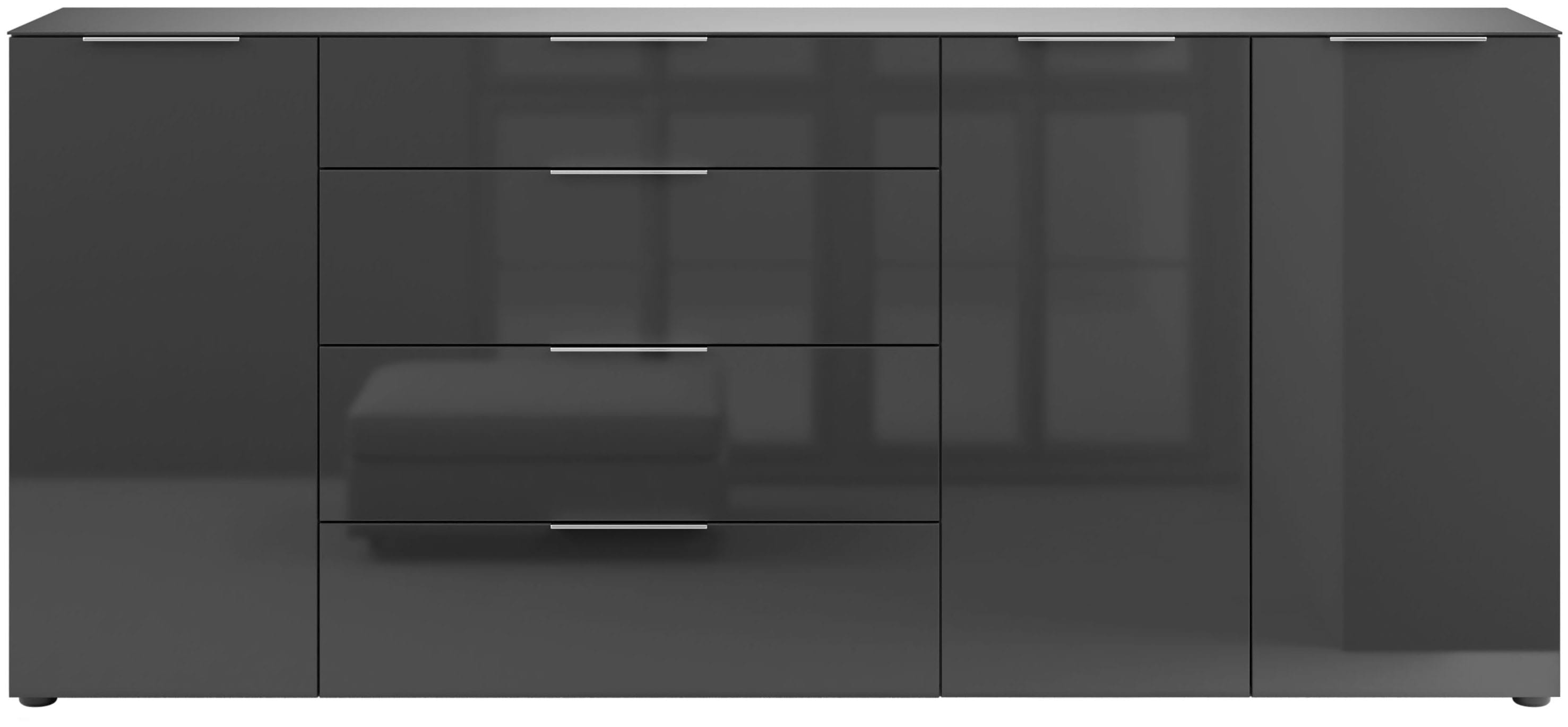 Manjana Möbel Kommode "Style" mit Glasfronten, mit Metallgriffen, melaminbeschichtet