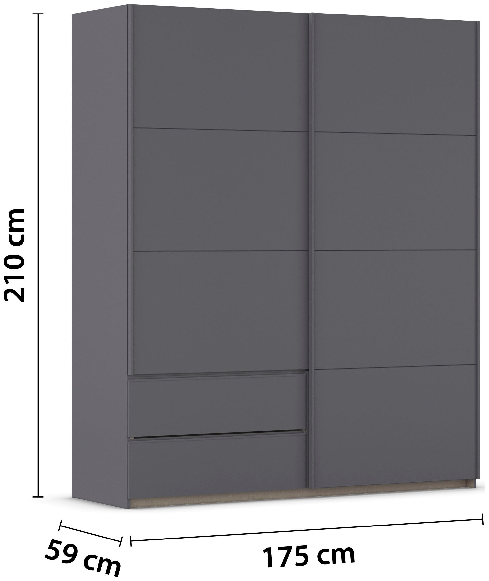 rauch Schwebetürenschrank »Kleiderschrank Schrank Garderobe Wäscheschrank SEVILLA«, (in 3 verschiedenen Ausstattungen BASIC/CLASSIC/PREMIUM), Metall-Griffleisten alufarben oder Graumetallic MADE IN GERMANY