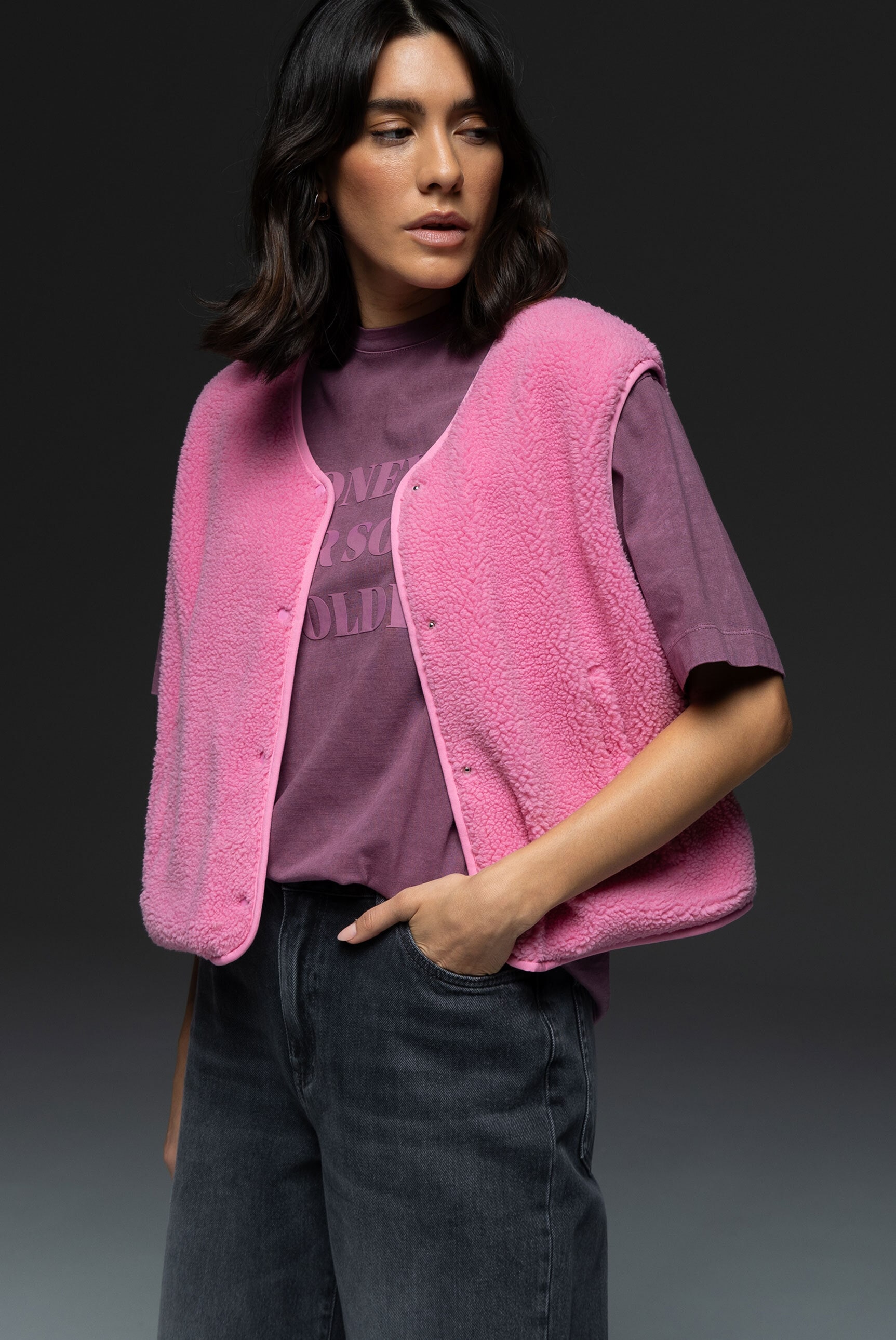 SENSES.THE LABEL Plüschweste mit Reißverschlusstaschen