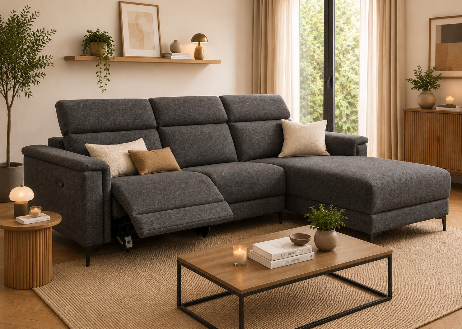 OTTO home Ecksofa "LUND, Struktur-Bezug, L-Form, 261cm, man. /elektr. Relaxfunktion" auch mit USB A-Anschluss sowie Kopfteilverstellung
