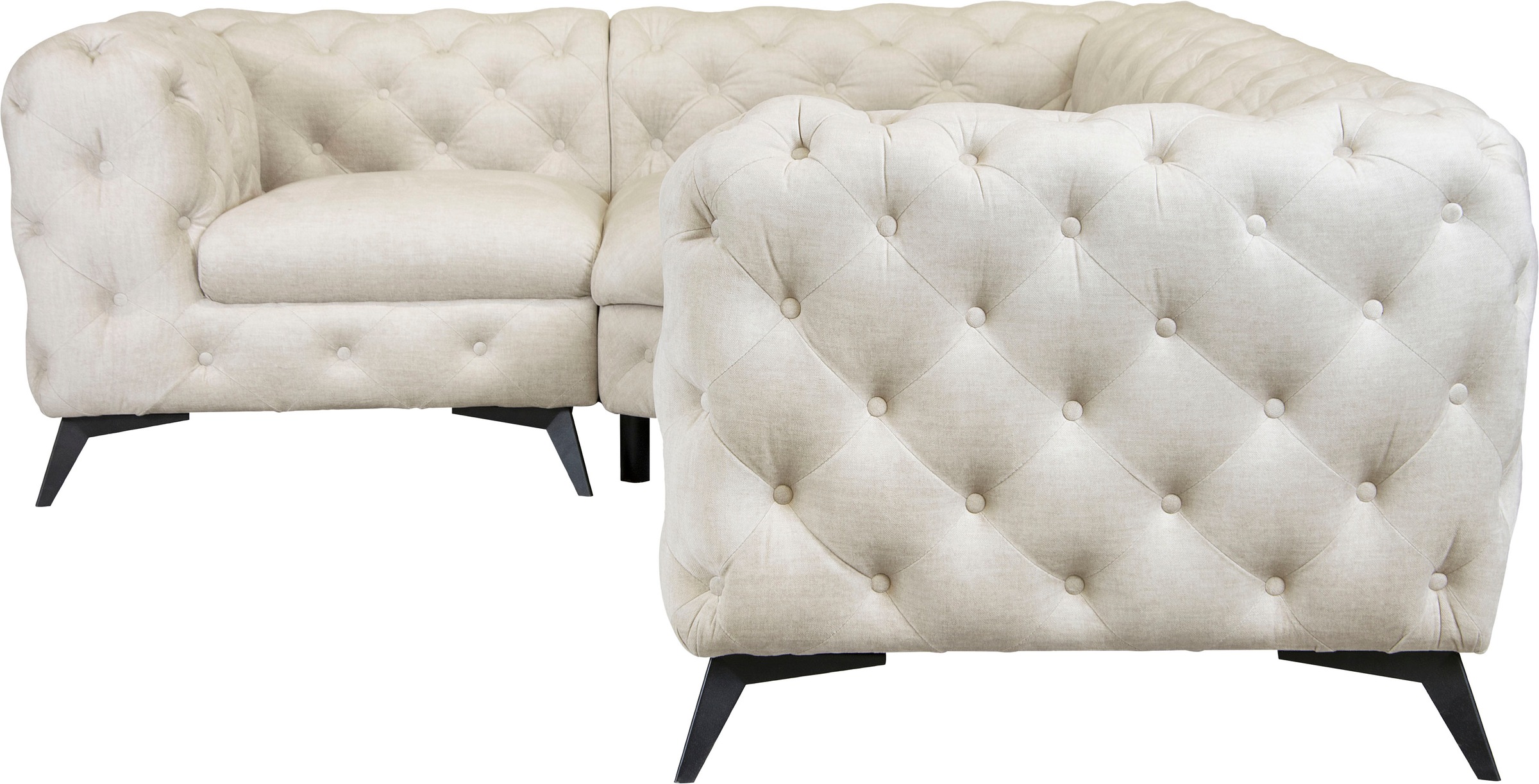 Leonique Chesterfield-Sofa »Ecksofa GLYNIS L-Form mit Wellenunterfederung, Maße B/T/H 264/204/75cm«, aufwändige Knopfheftung, moderne Chesterfield Optik, Fußfarbe wählbar
