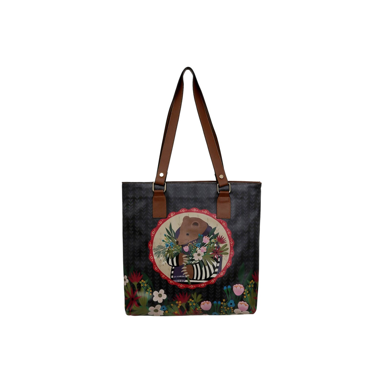 DOGO Umhängetasche »Multi Pocket Bag Bear And Flowers Damen Handtaschen (Fashion) /«, Vegan