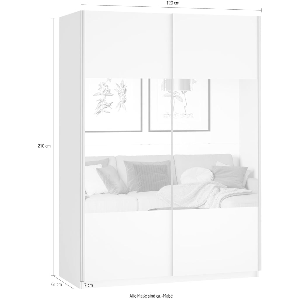 Helvetia Schwebetürenschrank Beta, mit Spiegelelement, inkl. 1 Kleiderstange und 5 Einlegeböden