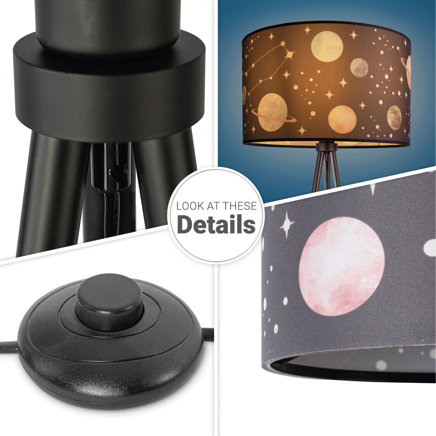 Paco Home Stehlampe Stehlampe »Trina Stativ Dreibein | Planet BAUR Stoffschirm Sterne Kinderzimmer Cosmo«