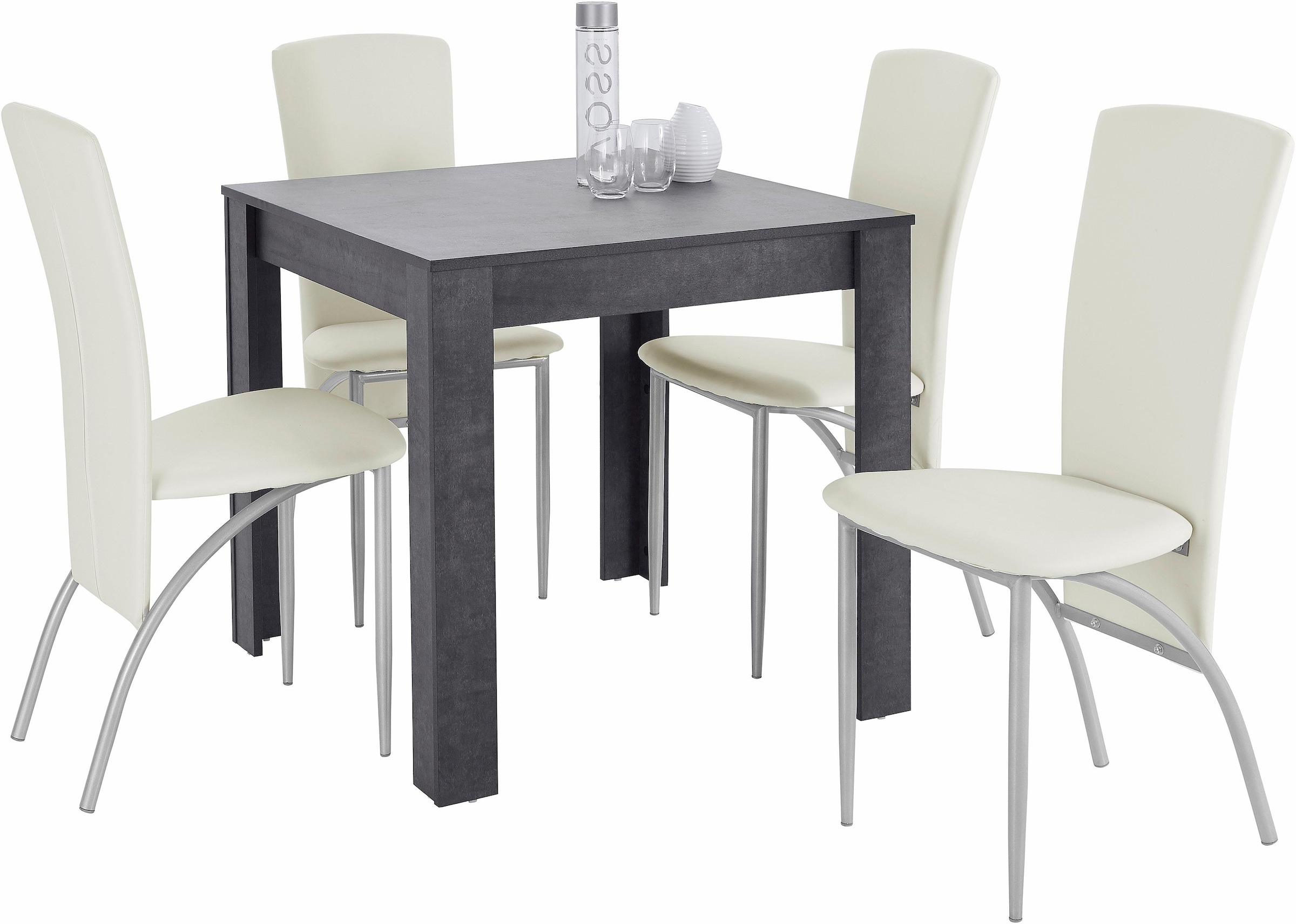INOSIGN Essgruppe, (Set, 5 tlg.), Tischbreite 80 cm in schieferfarben