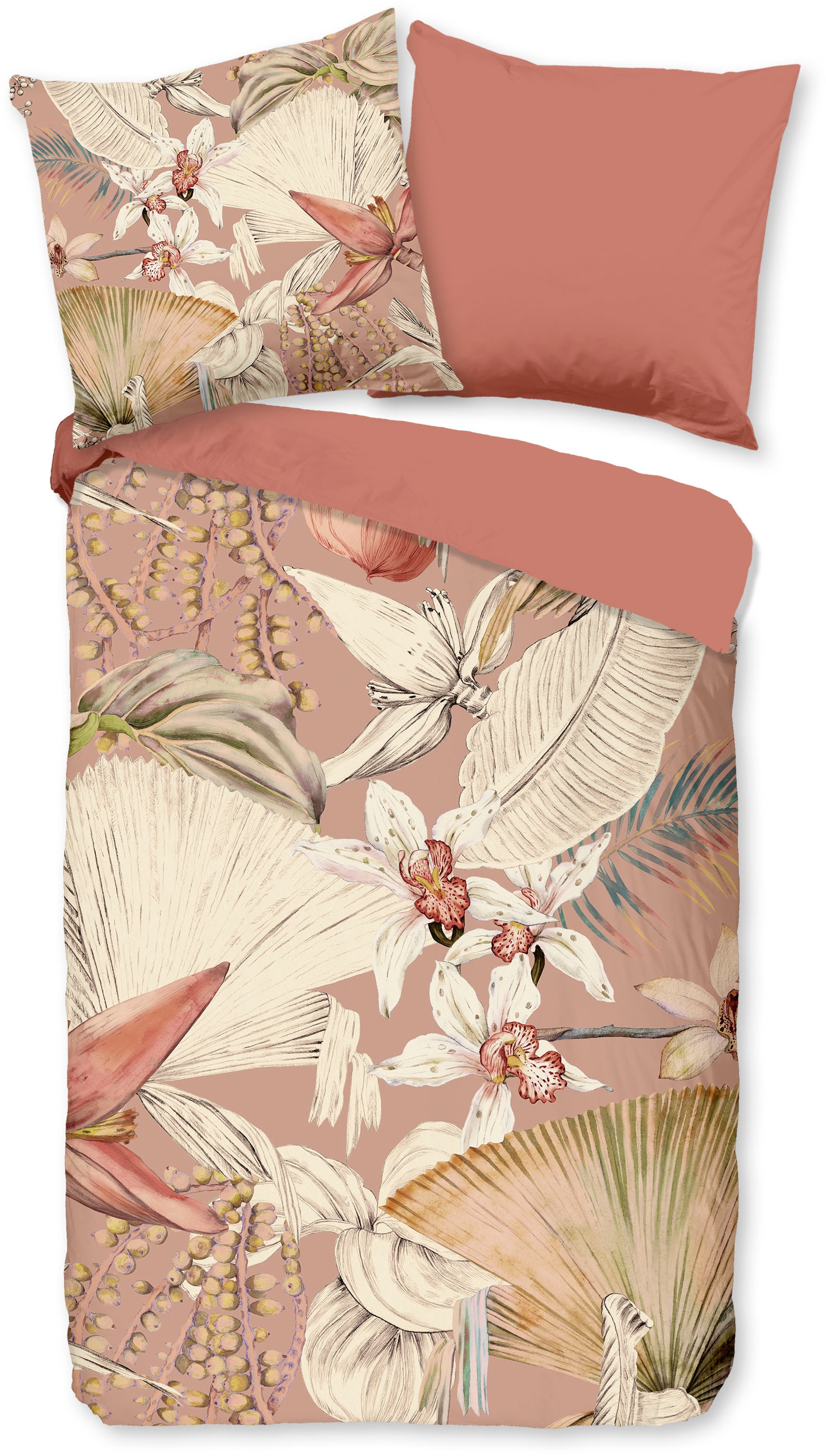 PURE luxury collection Wendebettwäsche »Ramani« 2 Mikrofaser, Pflegeleicht, Reißverschluss, Wendeoptik, Blumen, Koralle