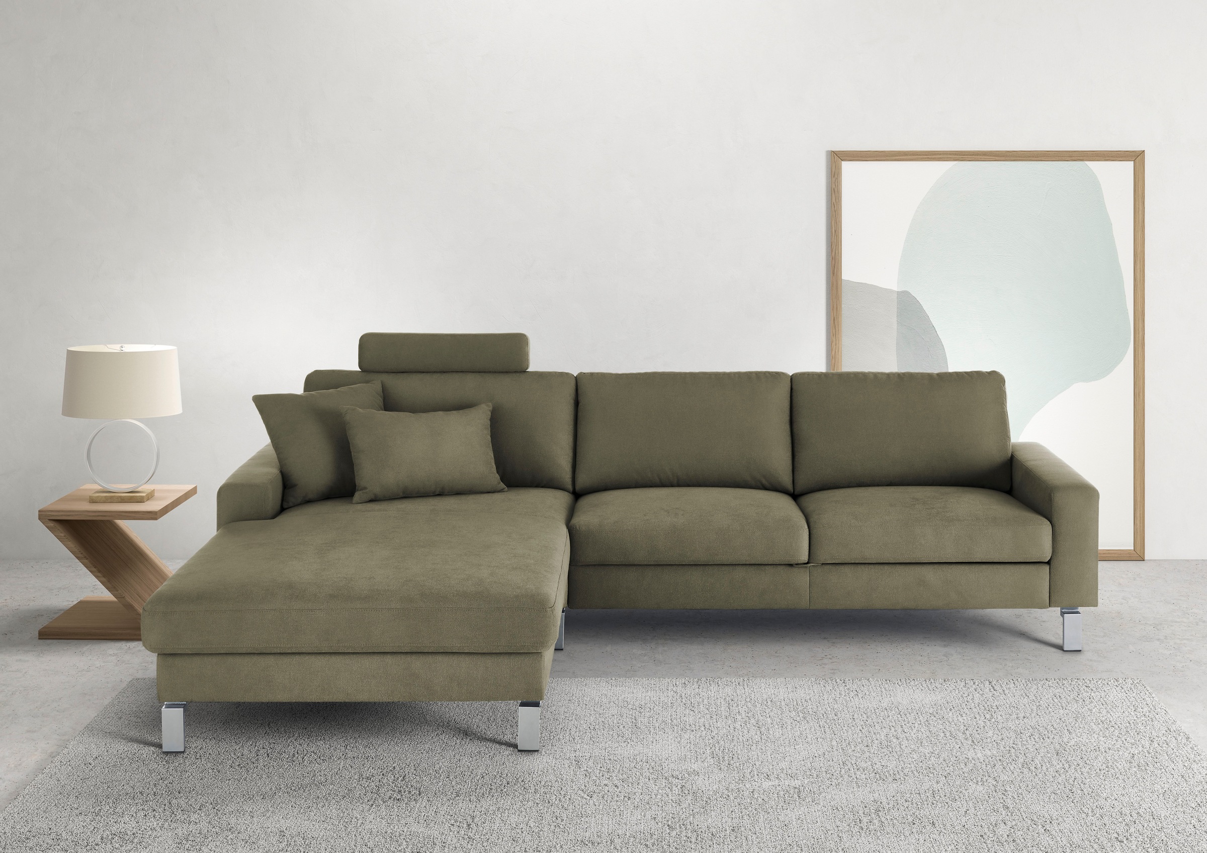 3C Candy "Lecce, wahlweise PUR-Schaumstoff oder Tonnentaschenfederkern" Bett im 2,5-Sitzer, teilmotorische Schlaffunktion im Longchair, L-Form