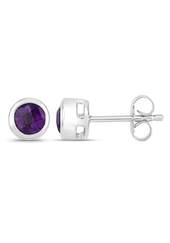 Paar Ohrstecker »925-Sterling Silber rhodiniert glänzend Amethyst violett rund«