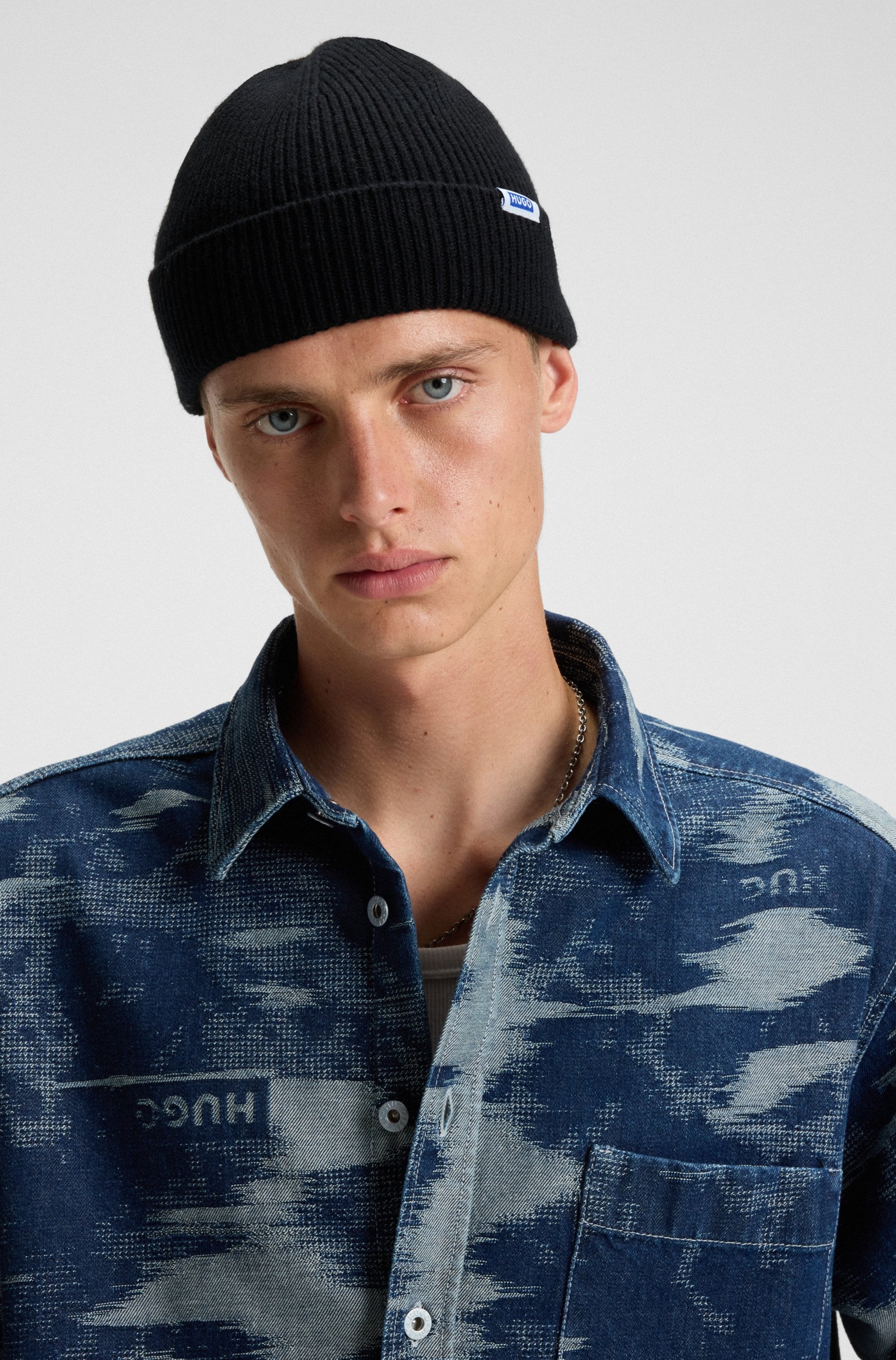 HUGO Blue Beanie »Xiav«, Unisex, mit Woll-Anteil
