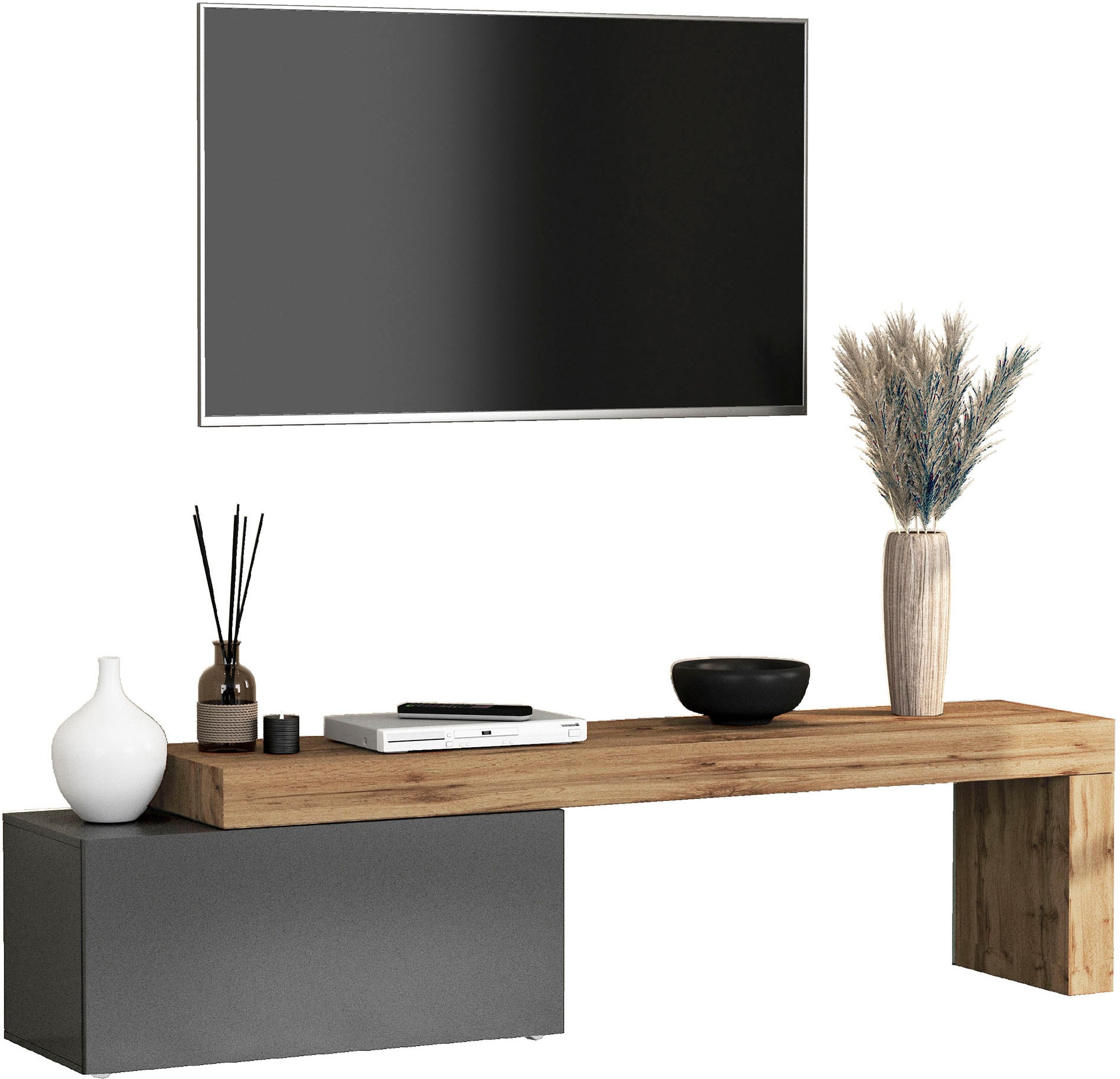 INOSIGN Lowboard »Chronos TV-Board, TV-Schrank« Breite verstellbar von 180 bis 260 cm, 1 Stk. tlg. Breite 220 cm TV-Board,Lowboard,1 Klappe und ein L-Förmiger Aufsatz