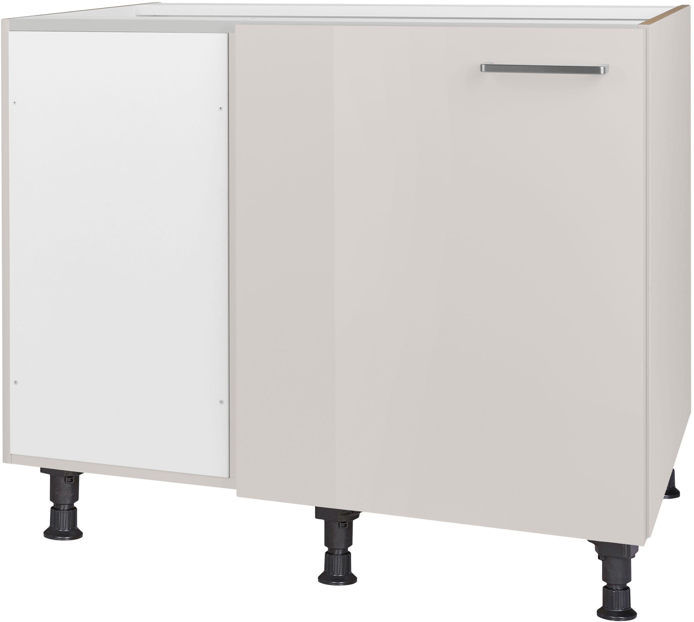 Eckunterschrank NOBILIA, B:100cm H:87cm T:58,3cmfront: lacklaminat seidengrau hochglanz, korpus: seidengrau, Küche, Schränke, ""Flash", vormontiert",