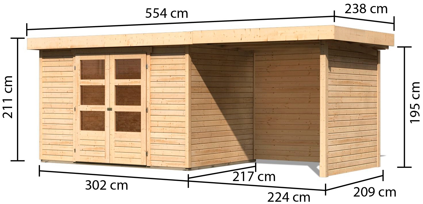 Karibu Gartenhaus »Askola 4«, mit Anbaudach, Seiten- und Rückwand