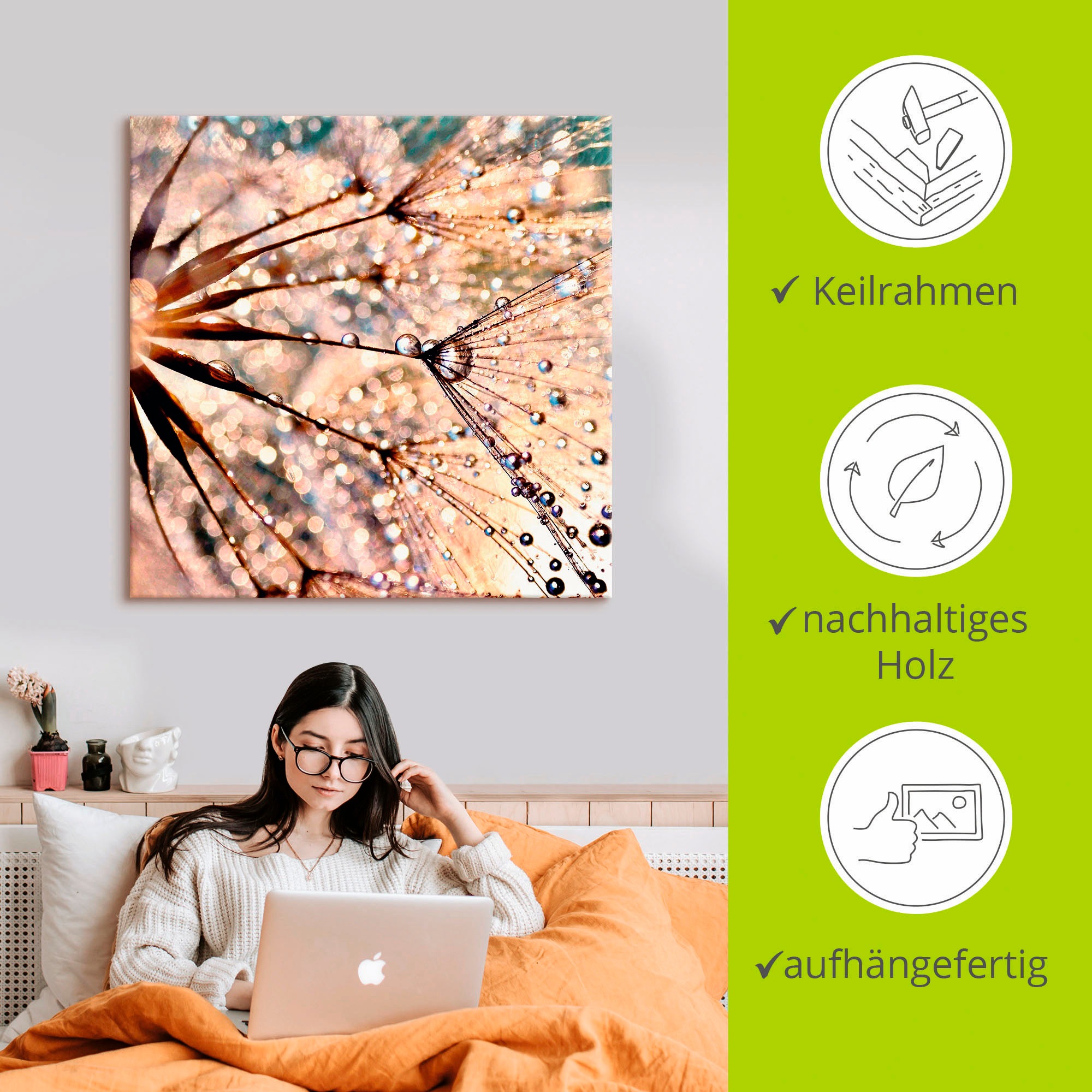 Artland Wandbild »Pusteblume - Kisses from rain«, Blumen, (1 St.), als Leinwandbild, Poster in verschied. Größen