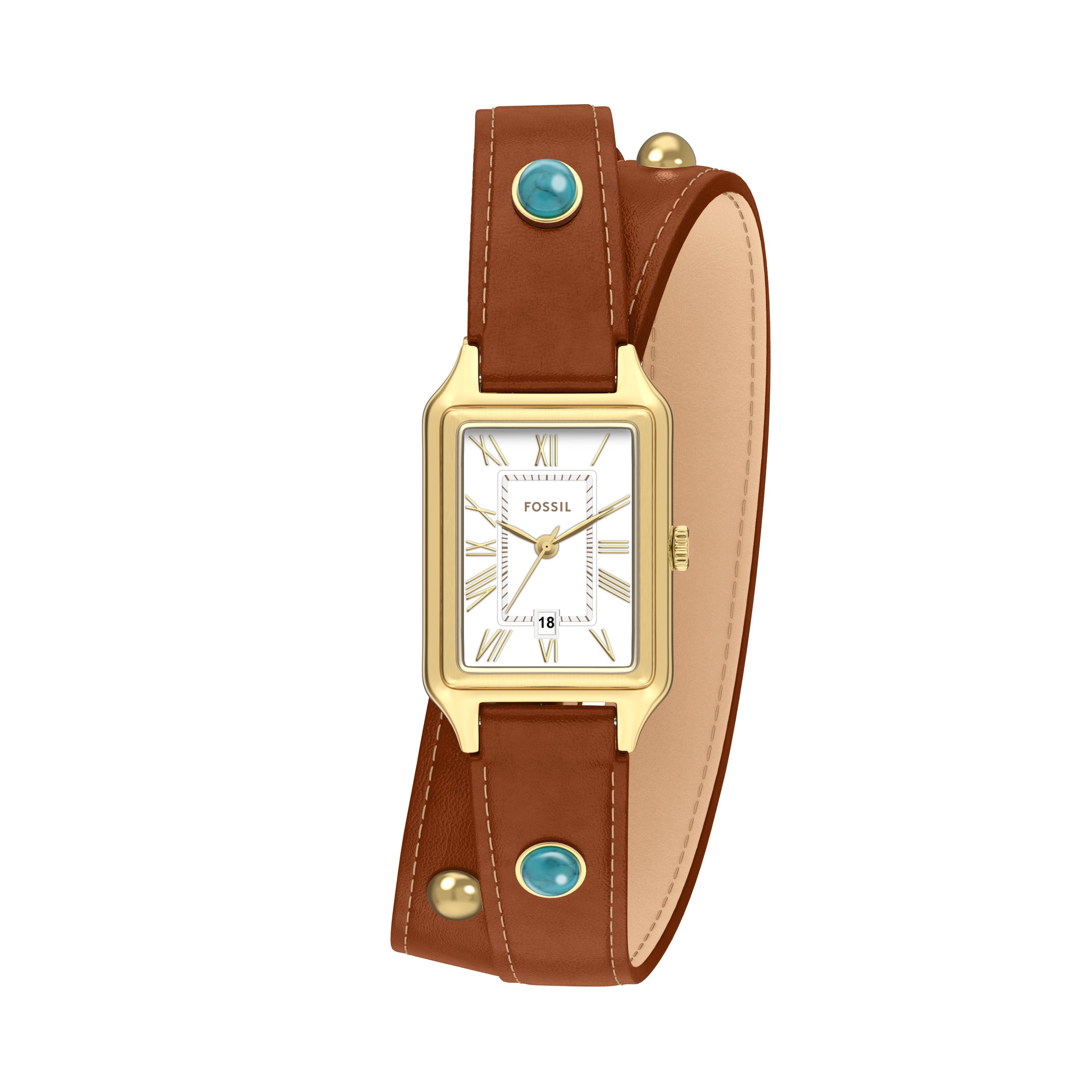 Fossil "RAQUEL" Armbanduhr, Damenuhr, Lederarmband, analog, Tag, Türkis