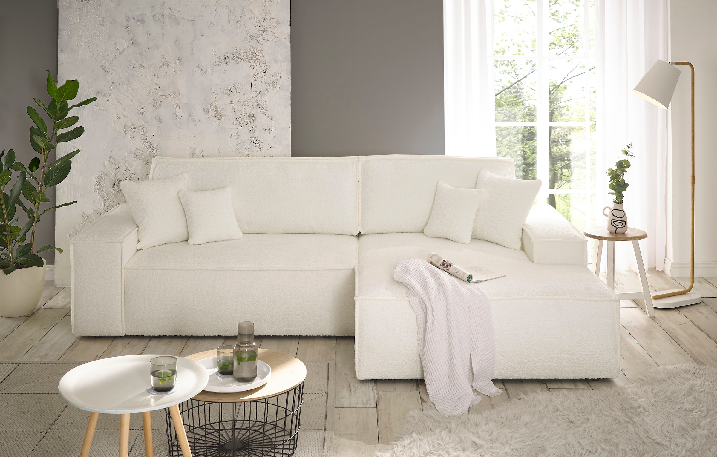 andas Ecksofa "Finnley Schlafsofa 267 cm in Bouclé, Struktur fein u. Cord, günstig online kaufen