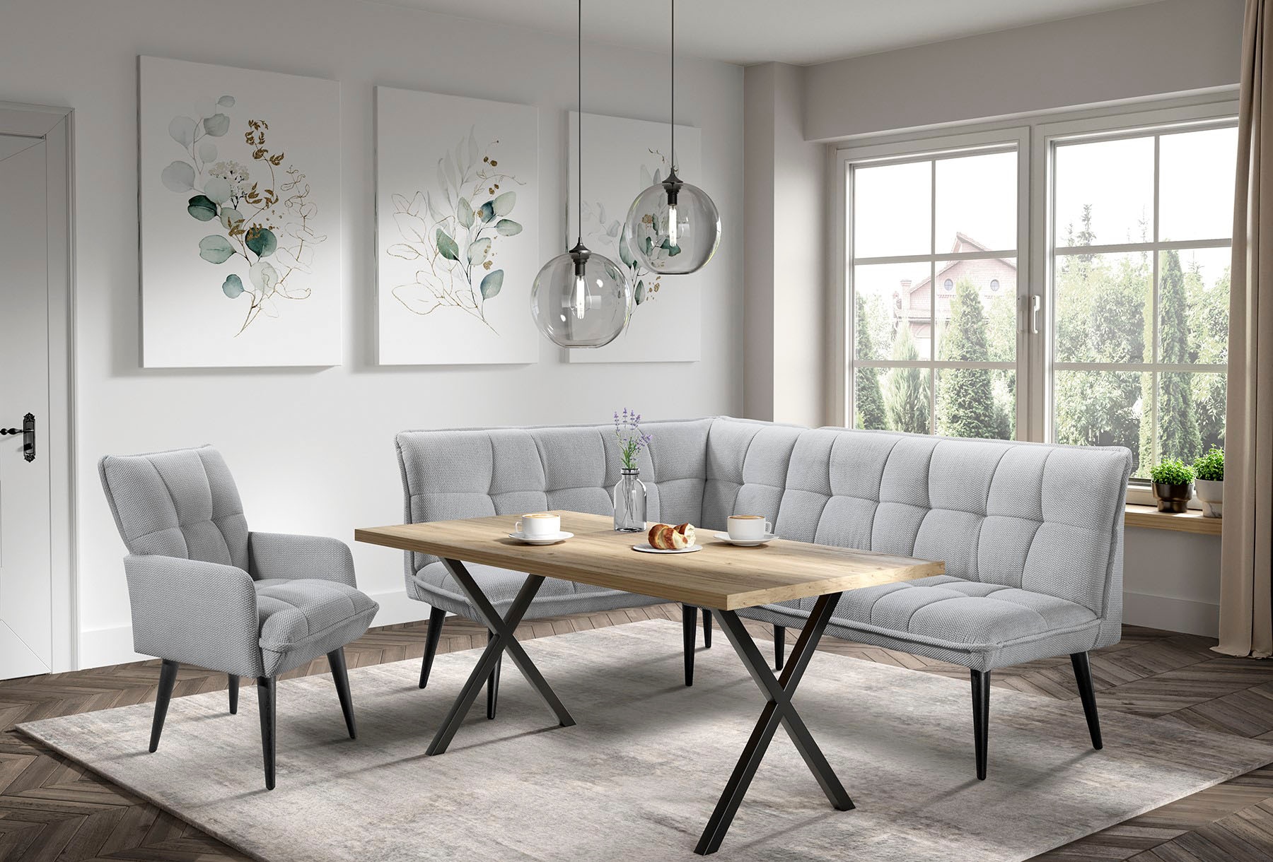 Eckbank, B:240cm H:94cm T:161cmsilber, EXXPO - SOFA FASHION, Esszimmer, Sitzbänke, "Mocca Essbank, Sitzbank", hoher Sitzkomfort, bequem und elegant,