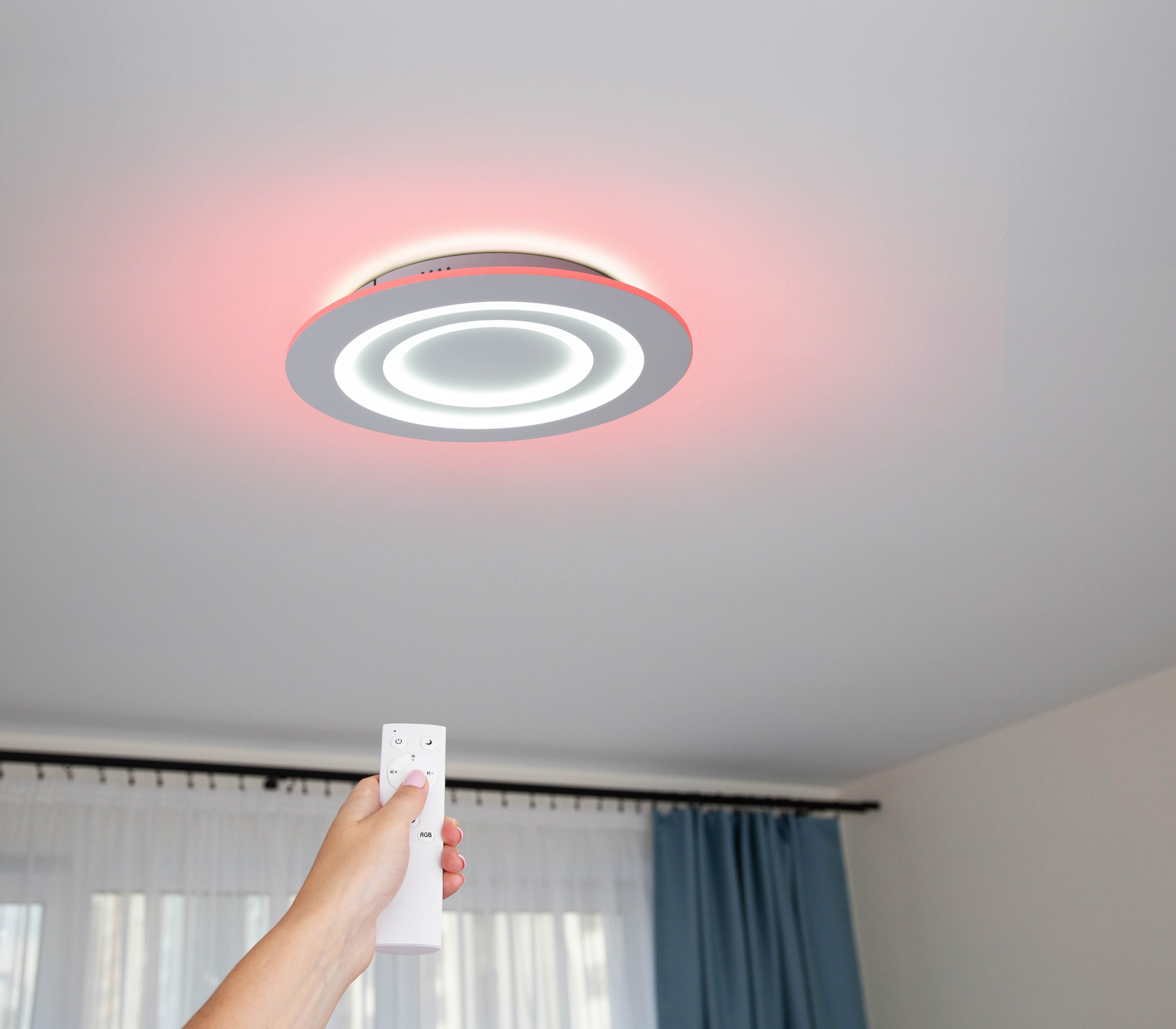 näve LED Deckenleuchte »Mirel«, 1 flammig, Leuchtmittel LED-Modul | LED fest integriert, RGB, CCT, Memory, Nachtlicht, stufenlos dimmbar per Funk-Fernbedienung