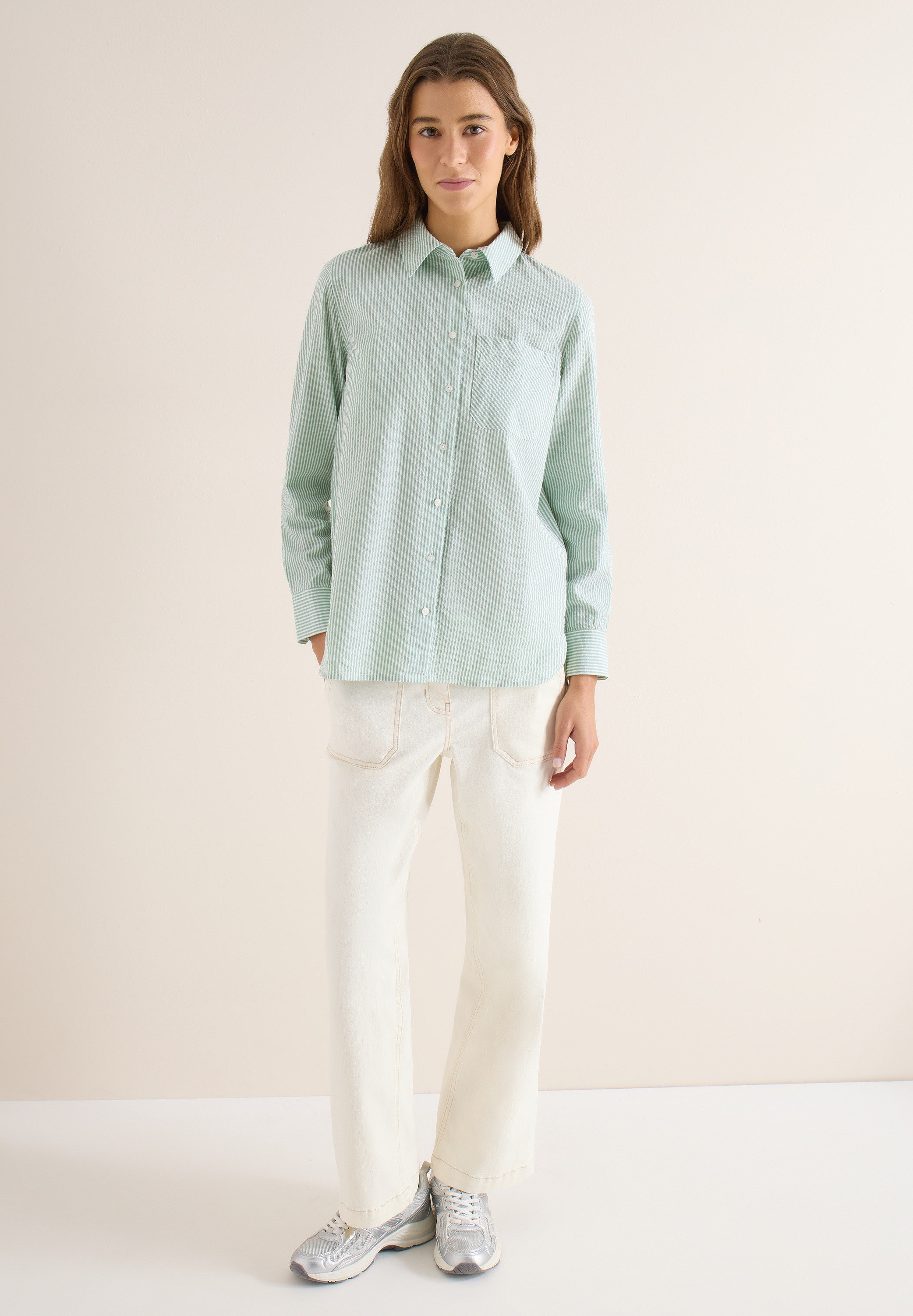 Cecil Langarmbluse mit gestreiftem Seersucker-Look