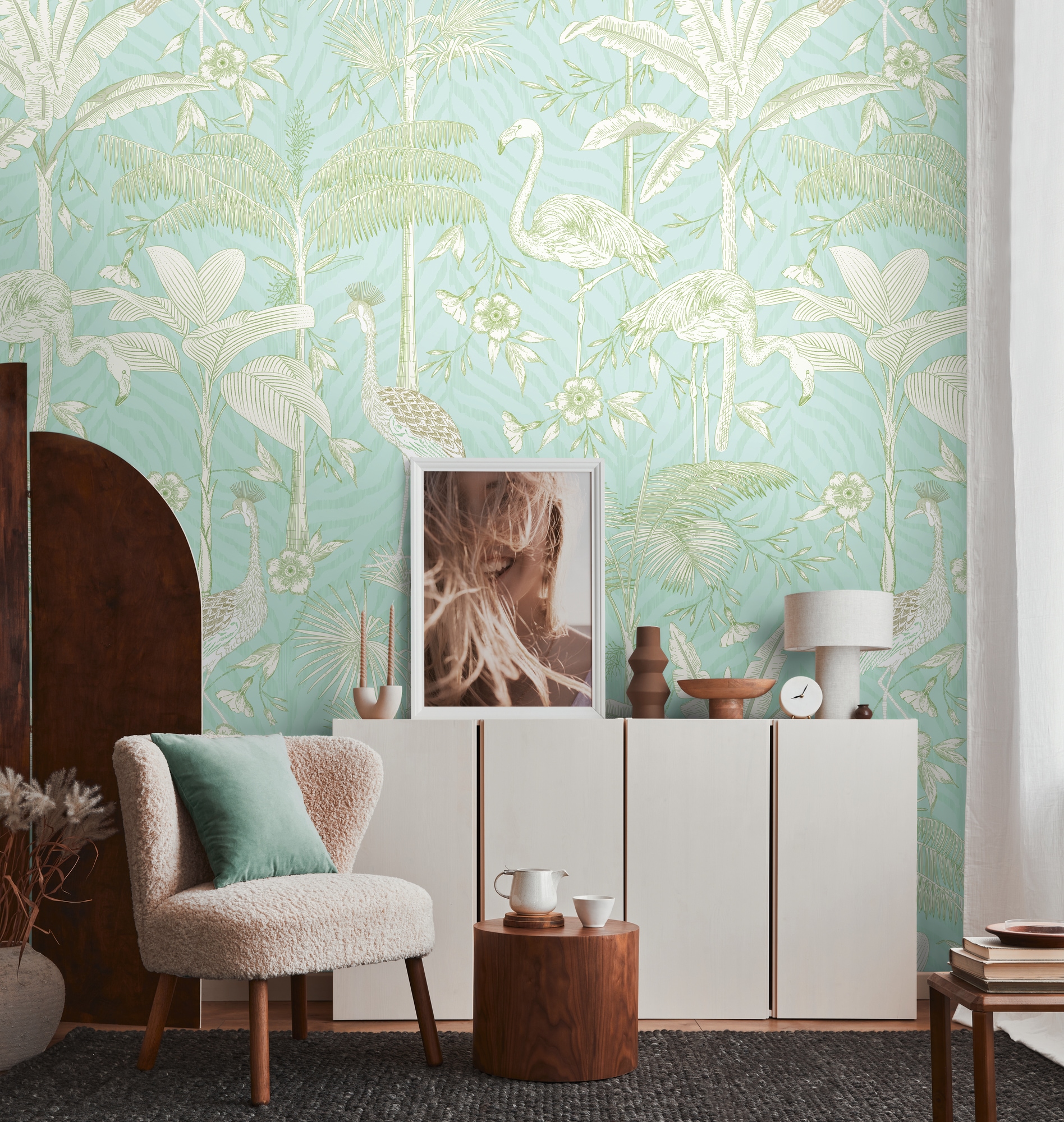 living walls Fototapete "Palmen Tapete" gemustert matt neutral glatt Tiertapete Fototapete Floral Tapeten Wohnzimmer Schlafzimmer Küche