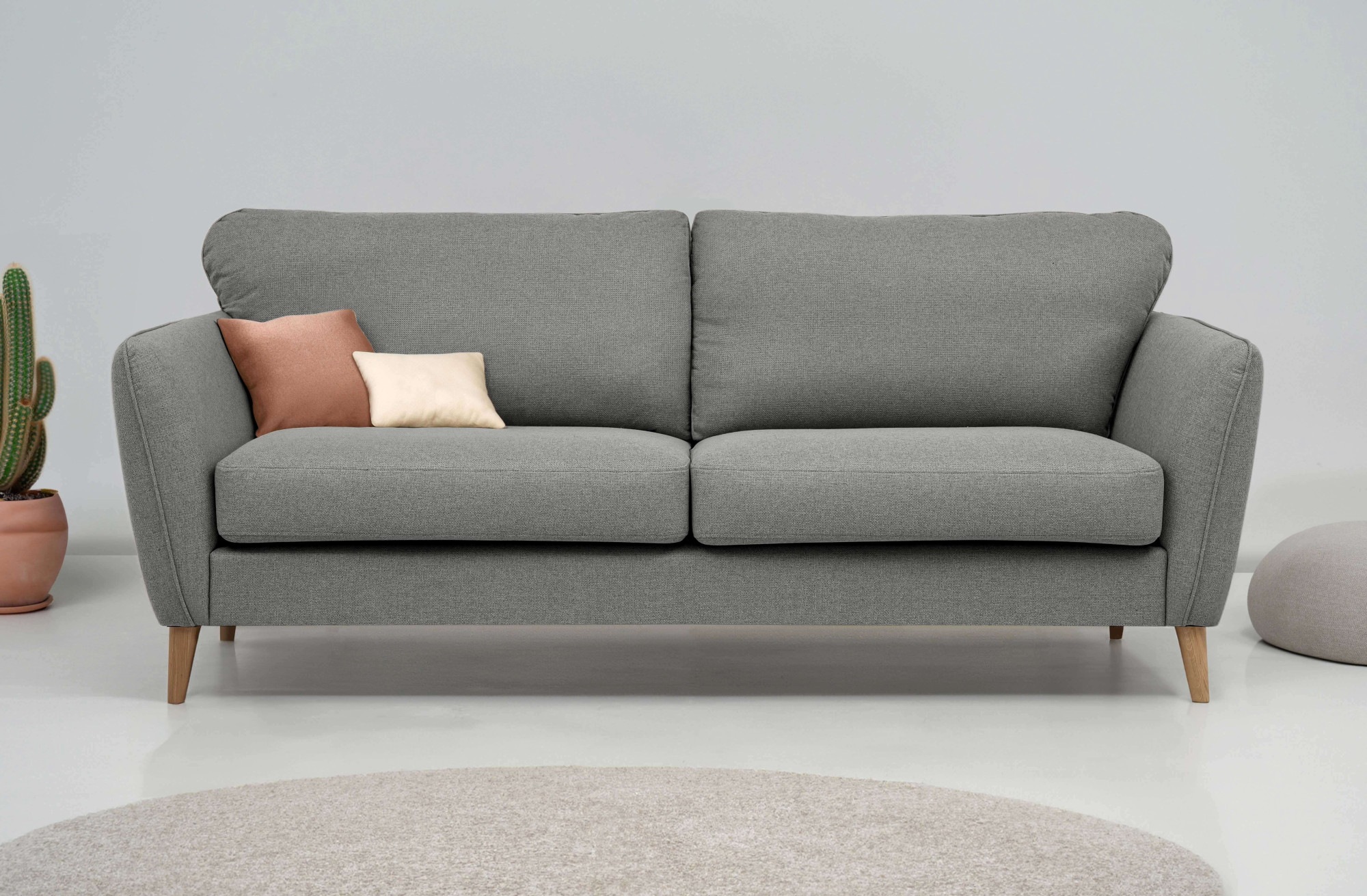OTTO home 3-Sitzer "MARSEILLE 3er Sofa 206 cm, Cord, Flachgewebe, Struktur, Webstoff" Massivholzbeine Eiche, Landhausstil, Wellenunterfederung
