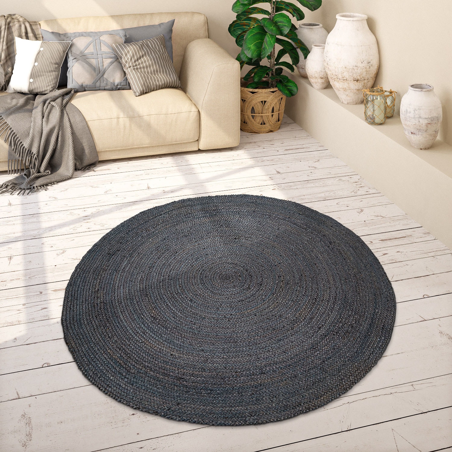 Paco Home Teppich »Viborg 595«, rund, Jute, Modern, Boho, Handgefertigter Natur-Teppich