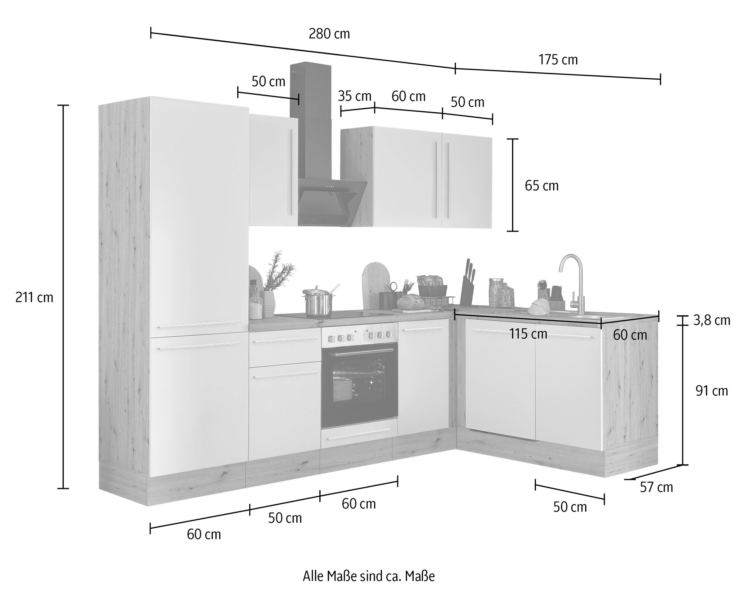 KOCHSTATION Winkelküche »Florida, Stellbreite 280x165 cm«, wahlweise mit E-Geräten, mit Softclose für Türen und Schubkästen